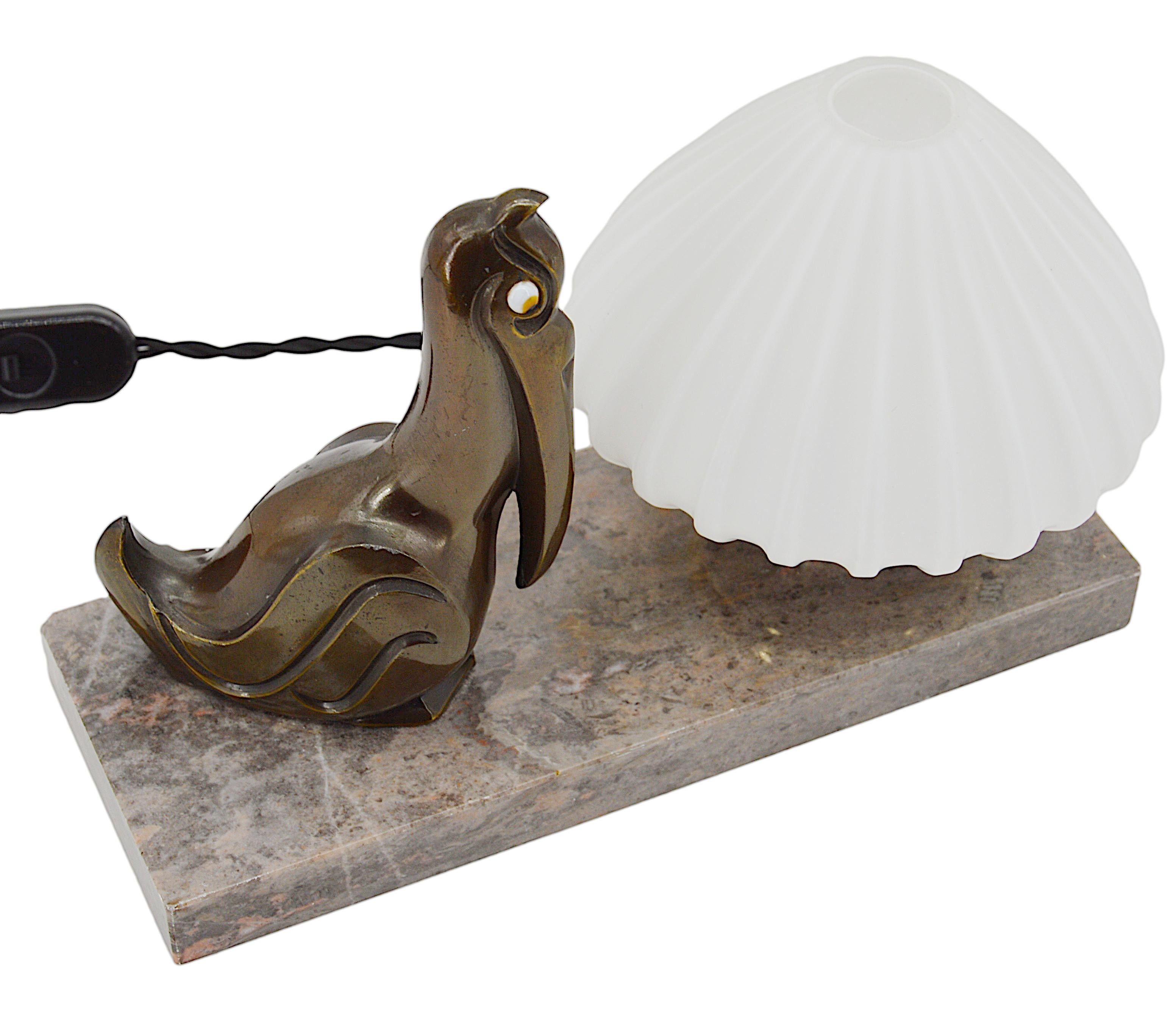 French Art Deco Pelican Table Lamp Night-Light, 1930s For Sale 5