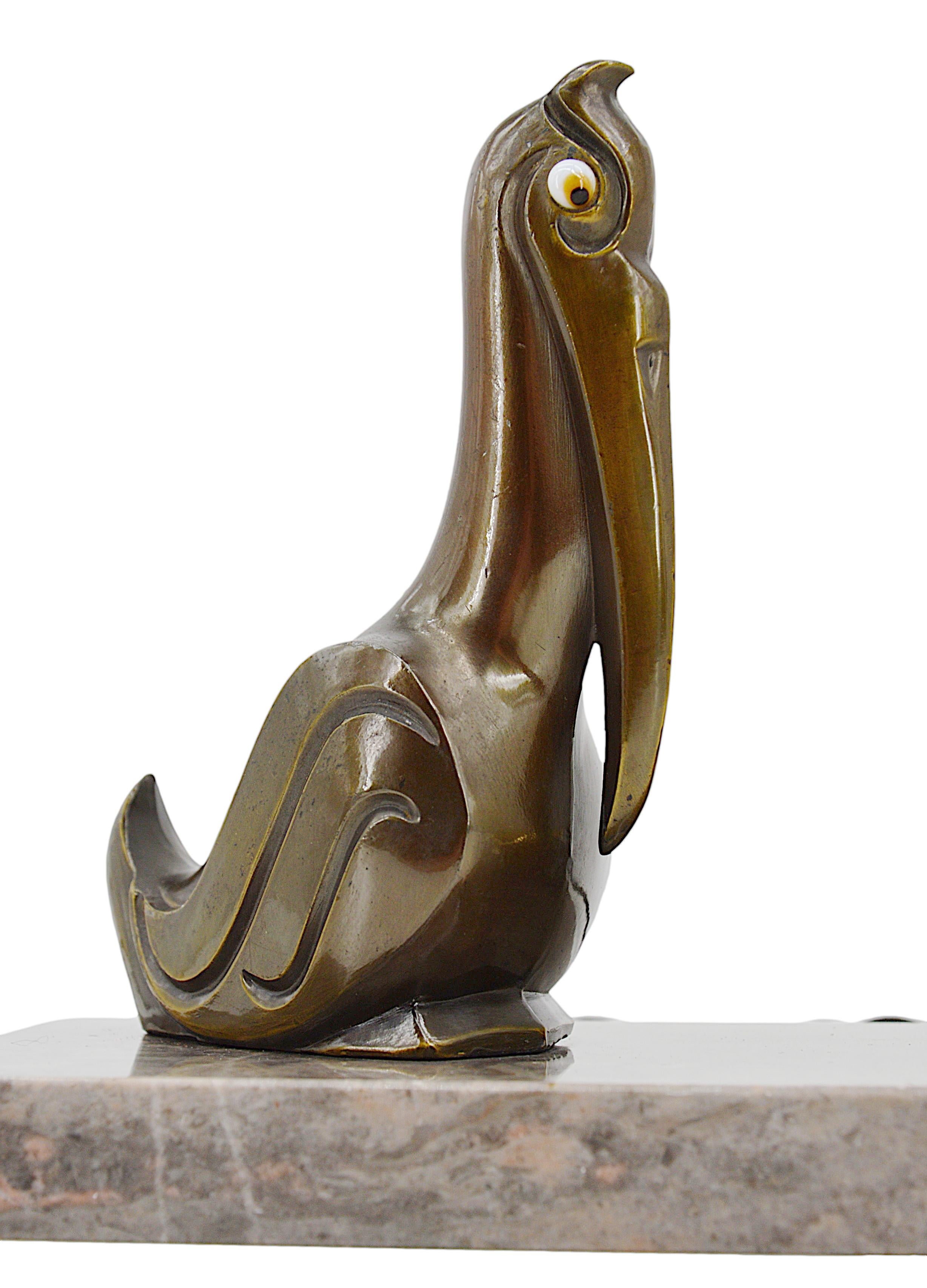 Mid-20th Century French Art Deco Pelican Table Lamp Night-Light, 1930s For Sale