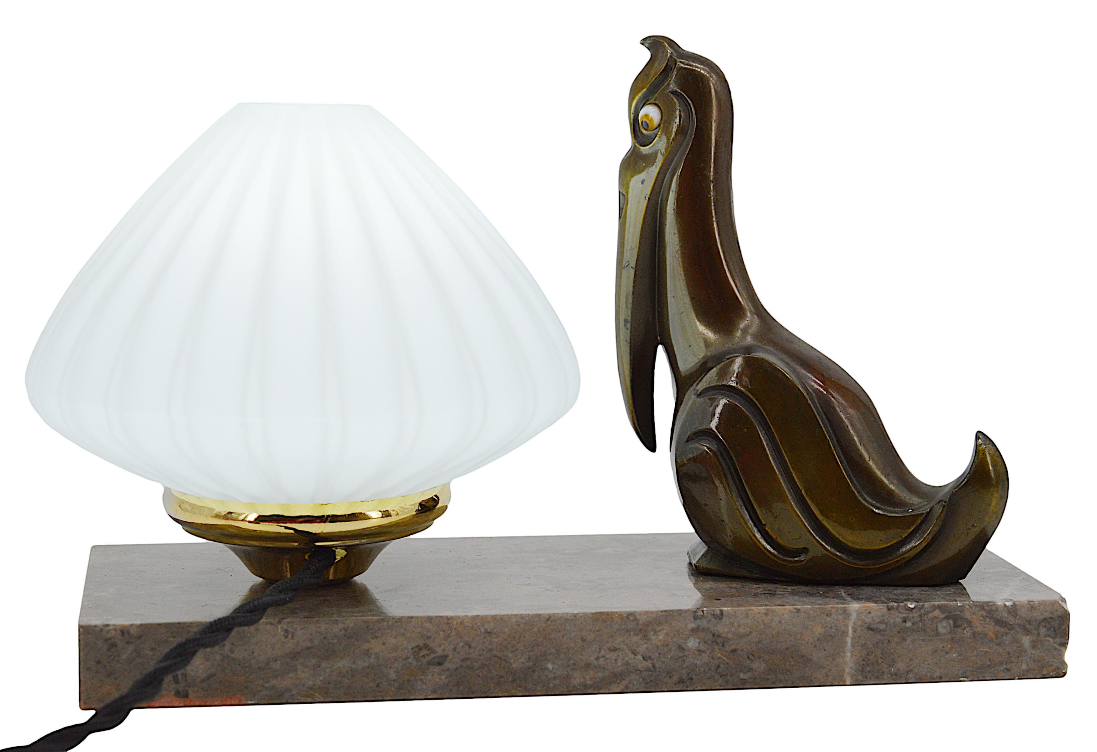French Art Deco Pelican Table Lamp Night-Light, 1930s For Sale 3