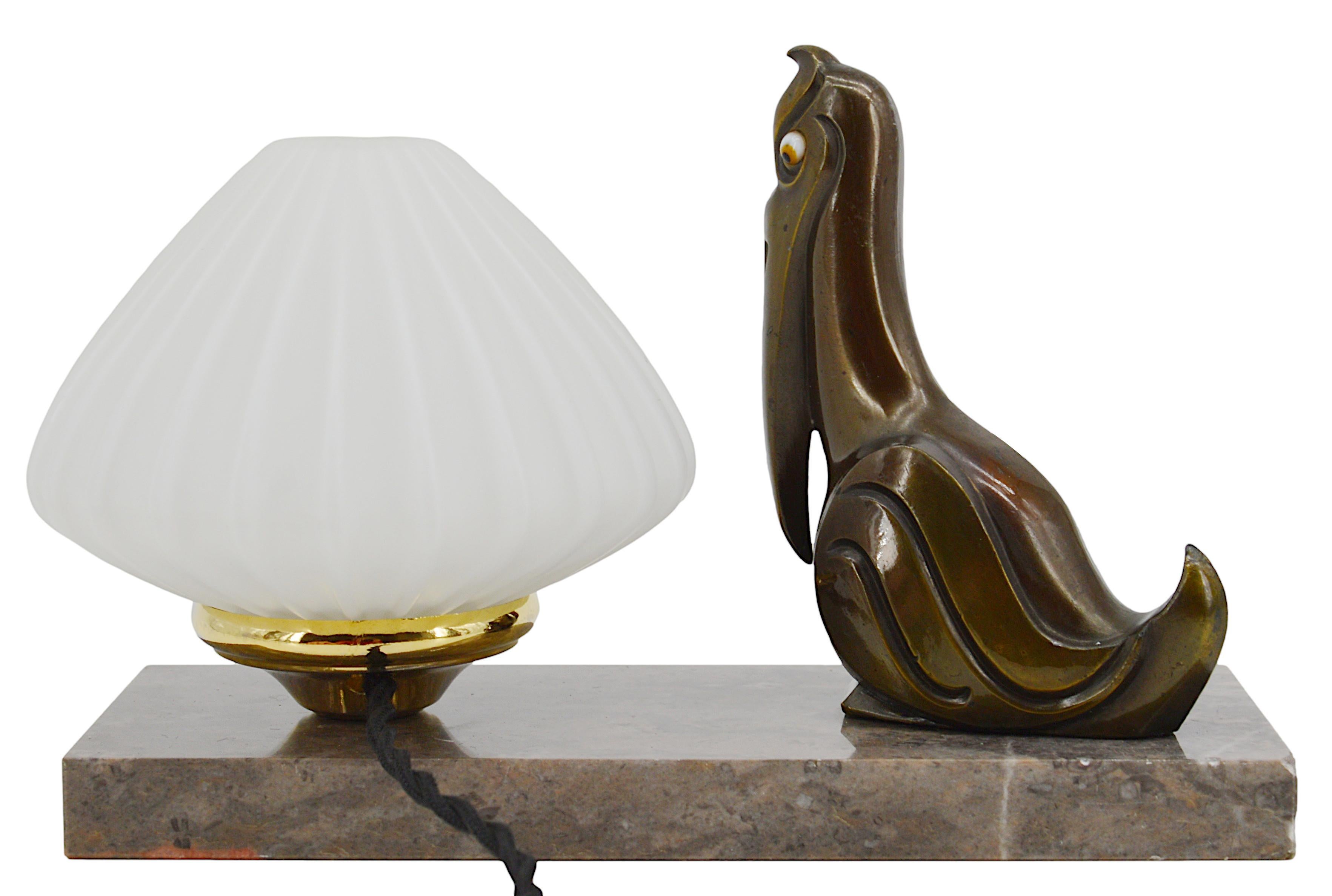 French Art Deco Pelican Table Lamp Night-Light, 1930s For Sale 4