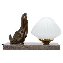 Vintage French Art Deco Pelican Table Lamp Night-Light, 1930s