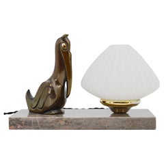 French Art Deco Pelican Table Lamp Night-Light, 1920