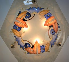 French Art Deco Pendant Chandelier, 1920s Loys Lucha Style