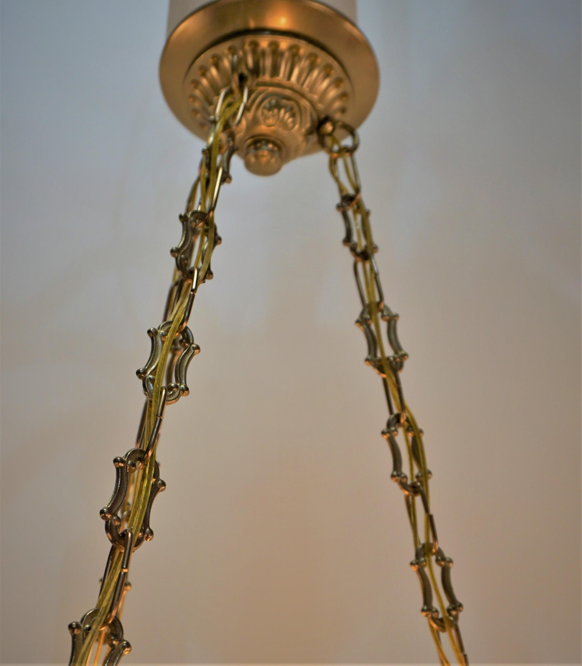 French Art Deco Pendant Chandelier, 1920s Loys Lucha Style In Good Condition For Sale In Fairfax, VA