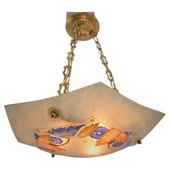 French Art Deco Pendant Chandelier, 1920s Loys Lucha Style