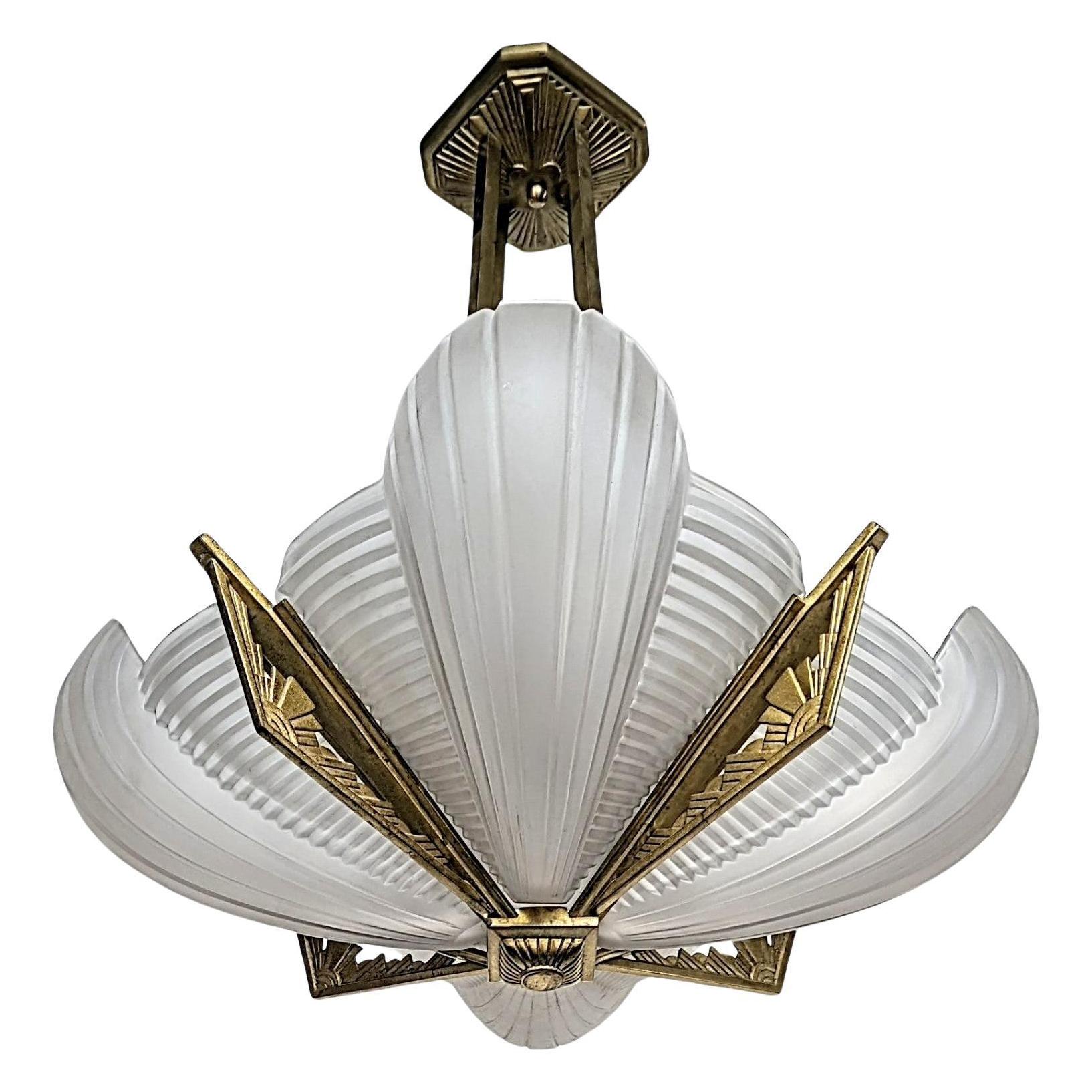 A French Art Deco pendant chandelier by the French artist 