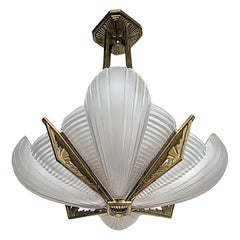 French Art Deco Pendant Chandelier by Atelier Petitot (Pair available)