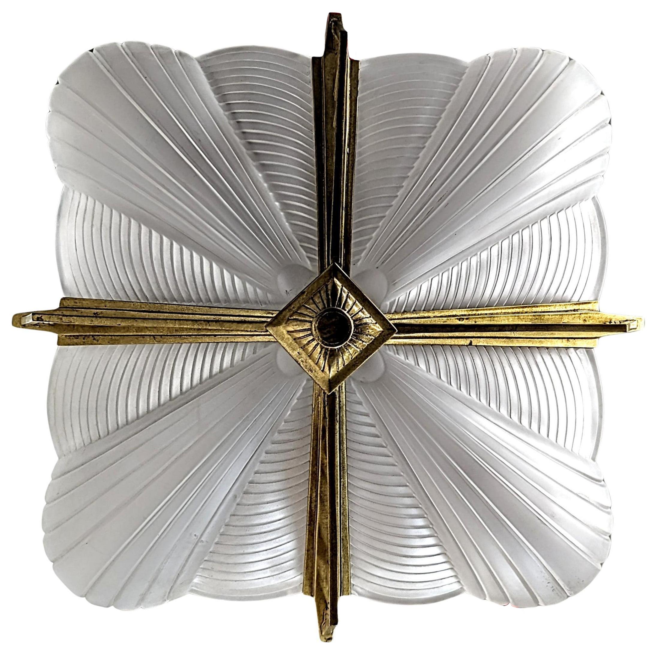 French Art Deco Pendant Chandelier by Atelier Petitot In Excellent Condition For Sale In Long Island City, NY