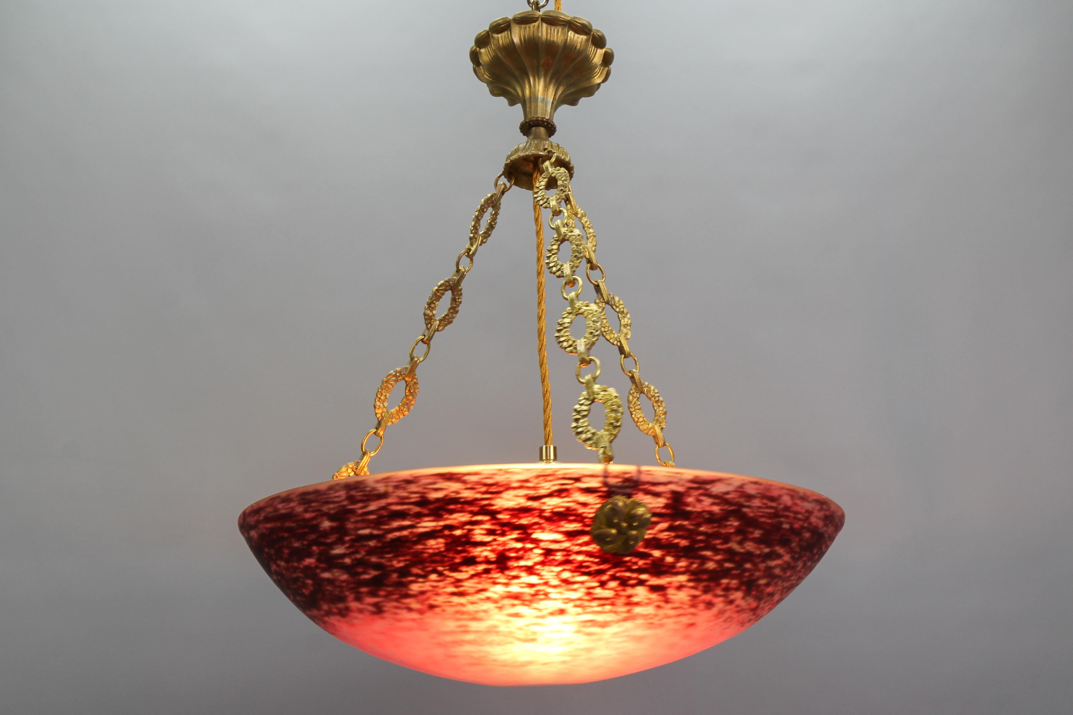 Français Lustre à suspension Art Déco français par Charles Schneider, années 1920