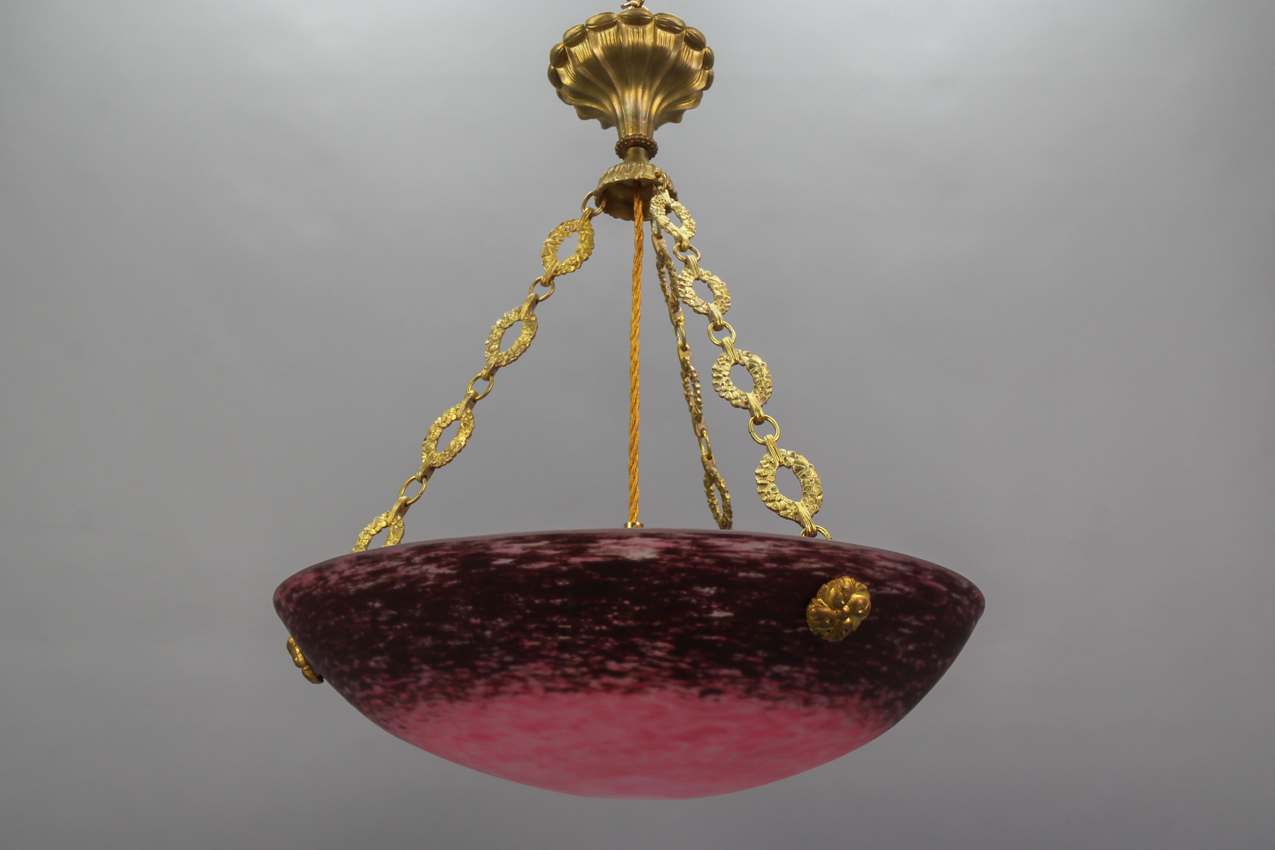 Laiton Lustre à suspension Art Déco français par Charles Schneider, années 1920