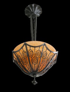 French Art Deco Pendant Chandelier by DAUM and Edgar BRANDT (att.), 1910-1915