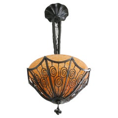 French Art Deco Pendant Chandelier by DAUM and Edgar BRANDT (att.), 1910-1915