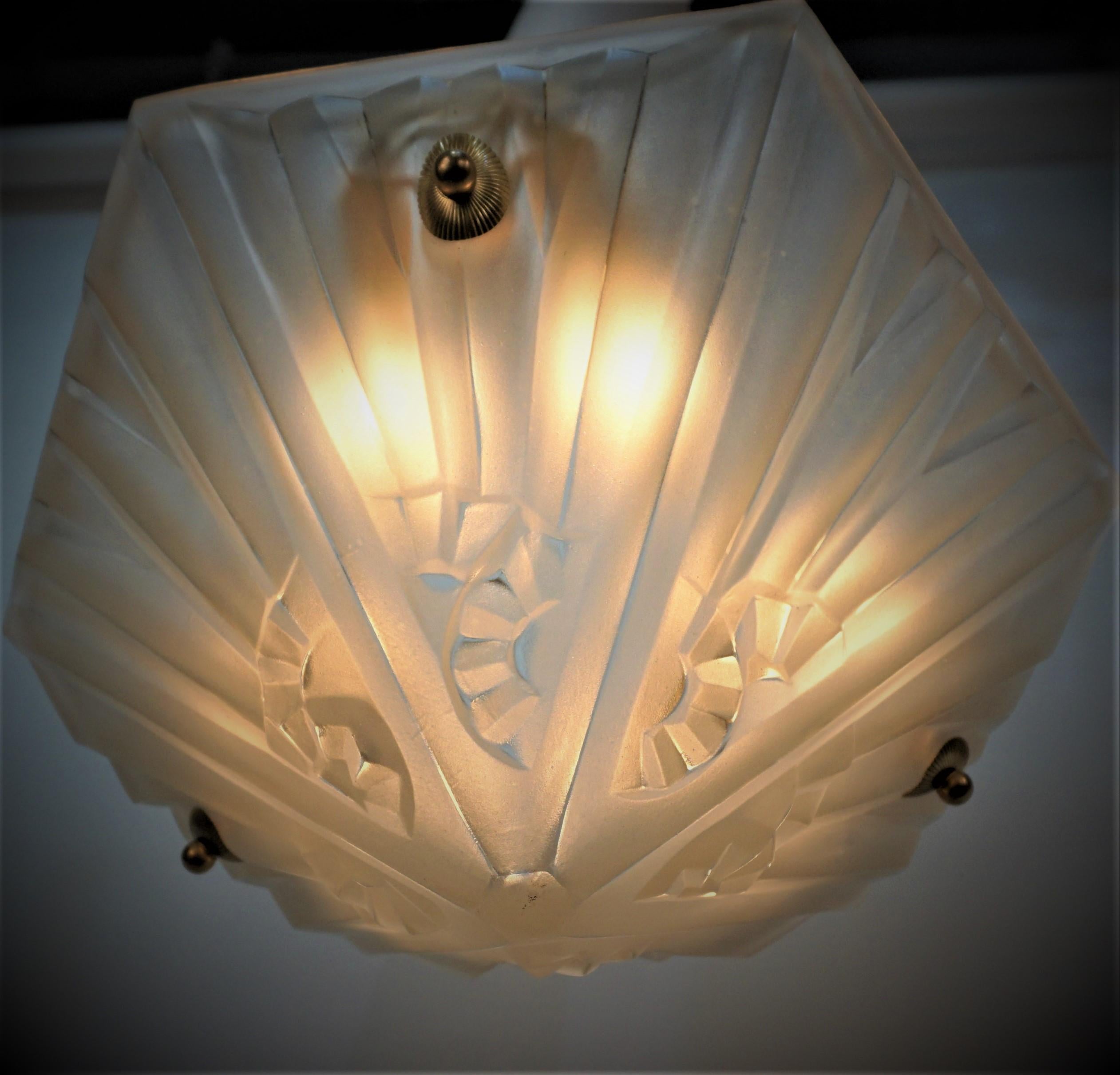Mid-20th Century French Art Deco Pendant Chandelier by Degue