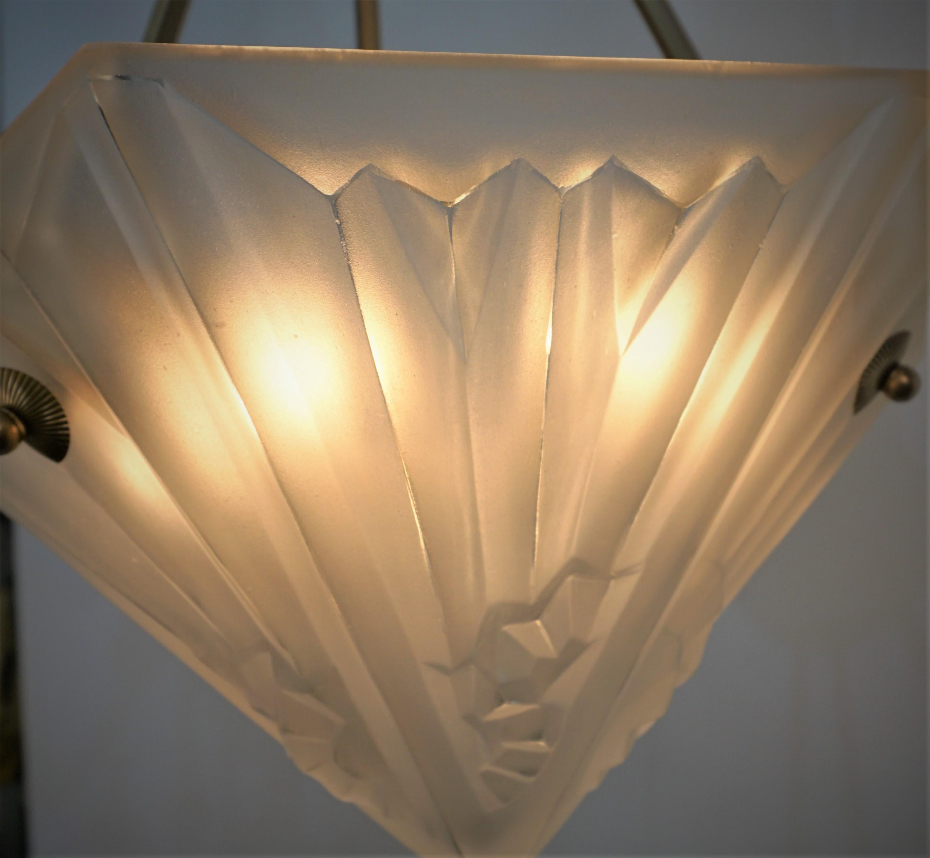 French Art Deco Pendant Chandelier by Degue 1