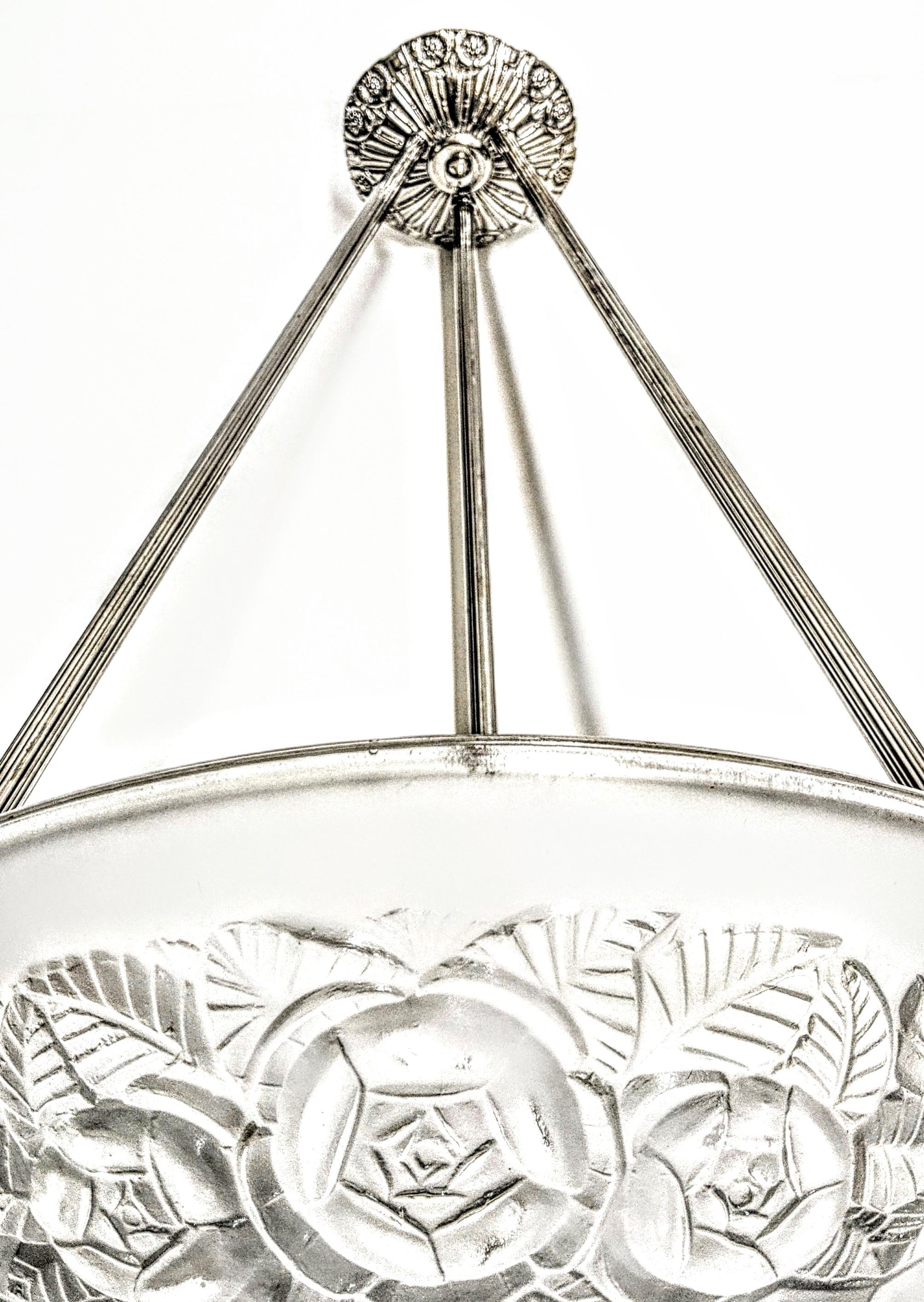 Bronze French Art Deco Pendant Chandelier by Degue