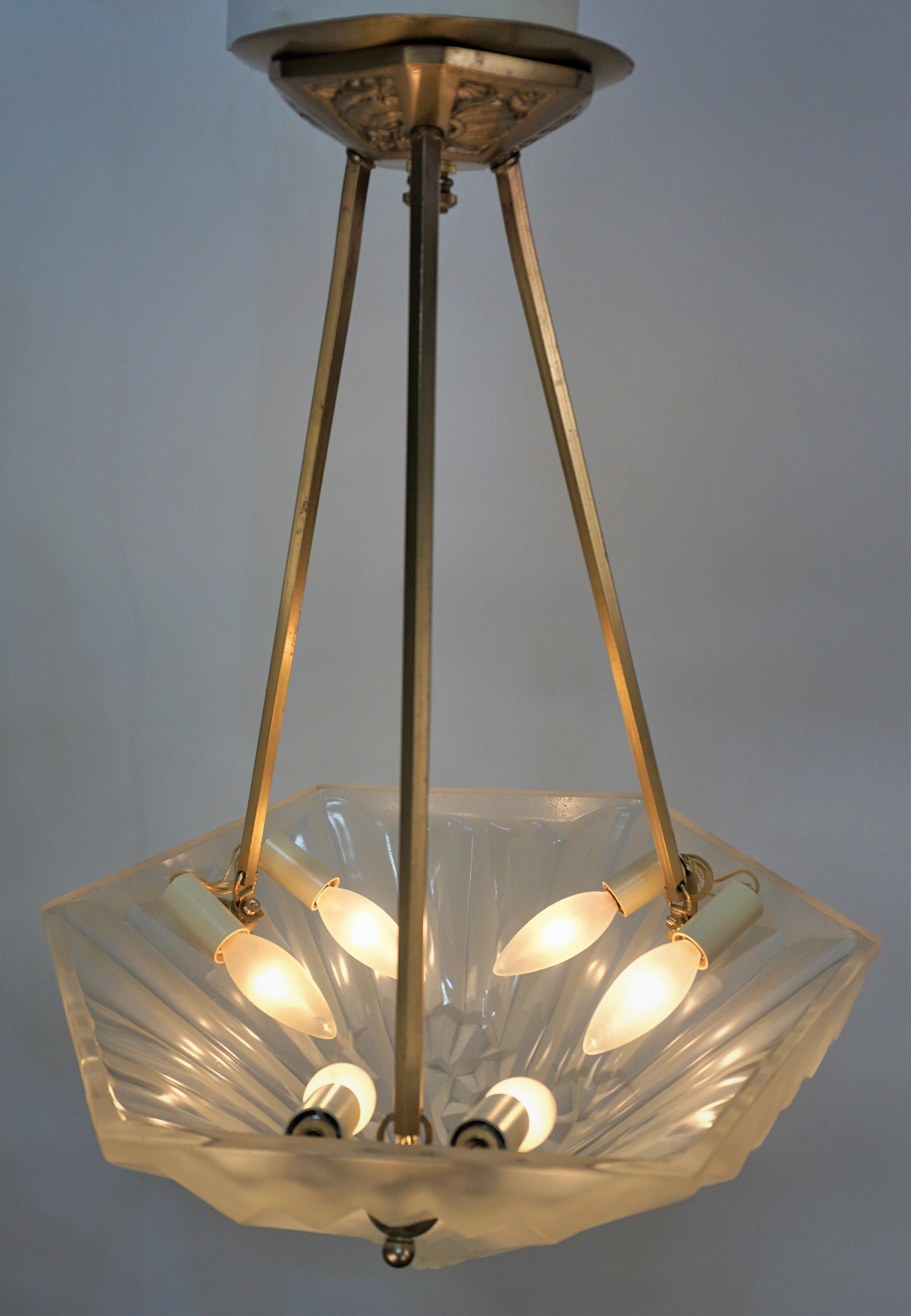 French Art Deco Pendant Chandelier by Degue 3