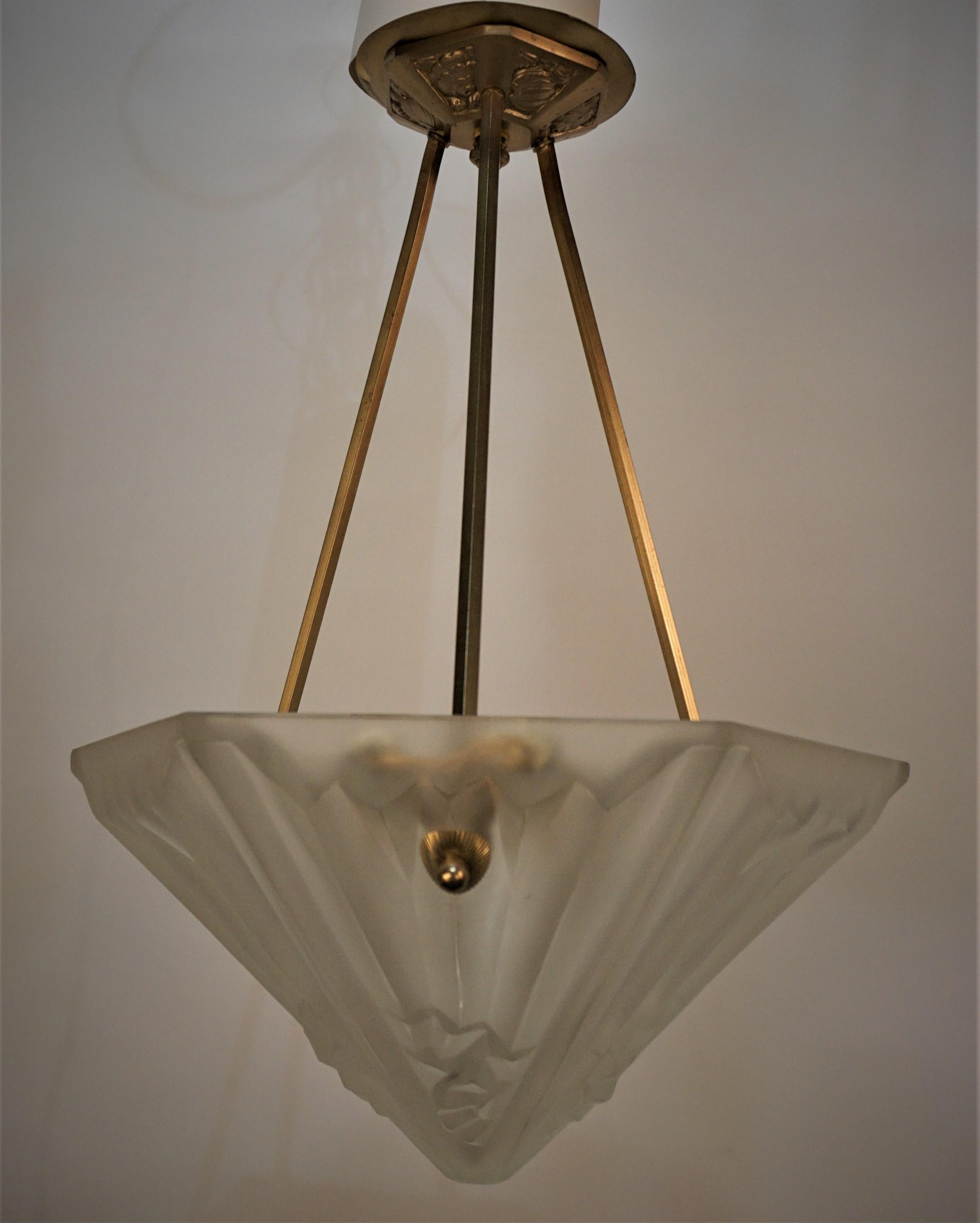 French Art Deco Pendant Chandelier by Degue 4
