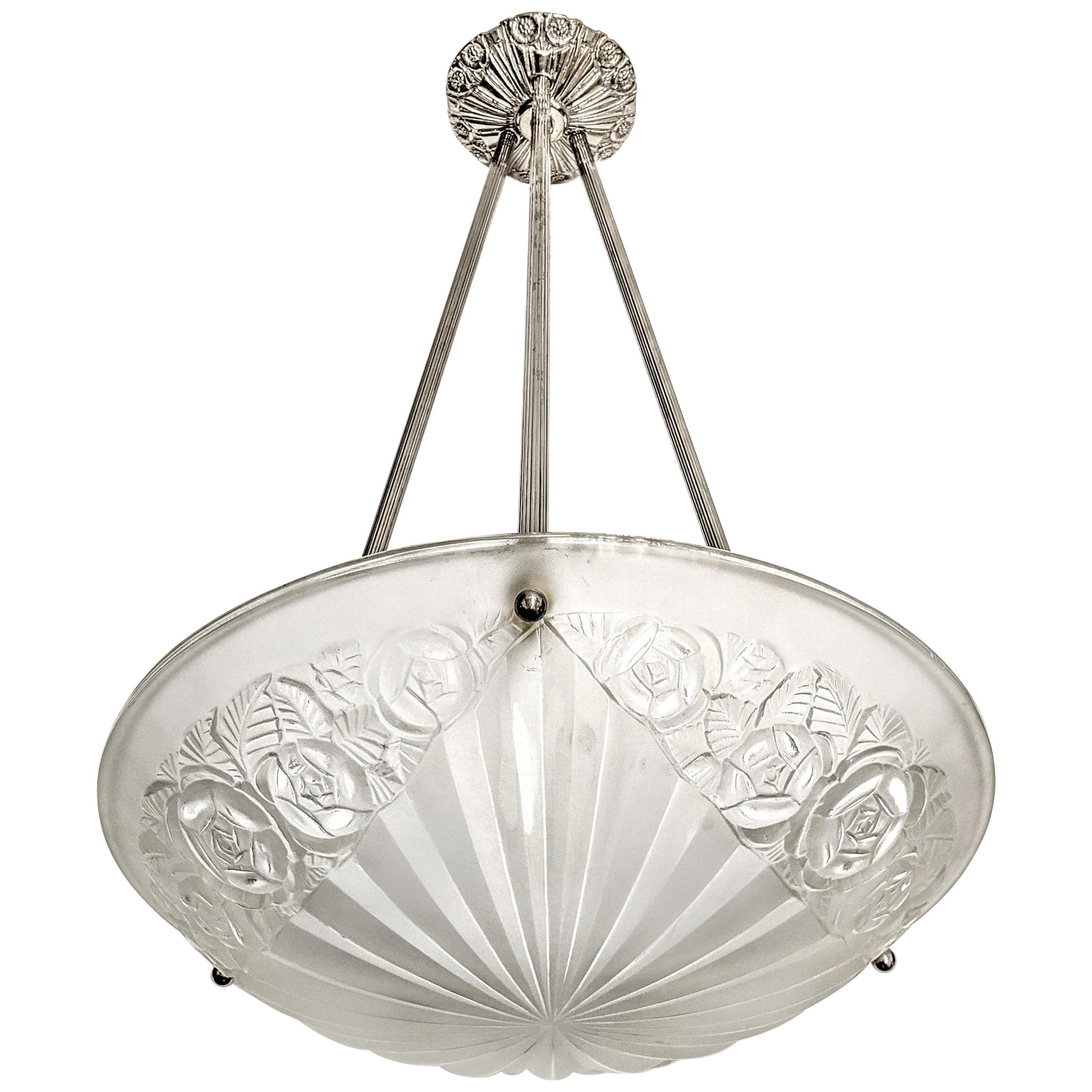French Art Deco Pendant Chandelier by Degue