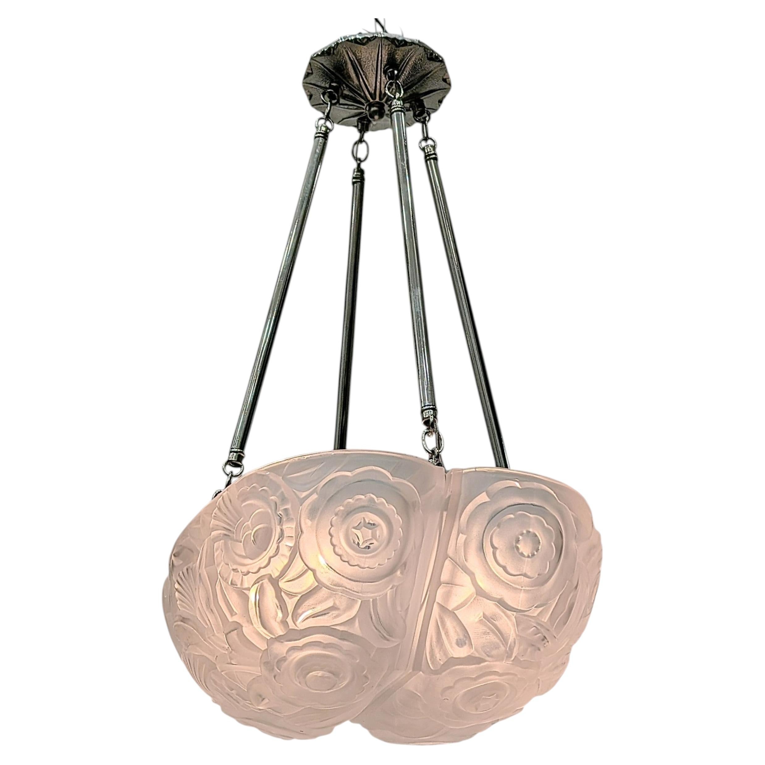 Lampadario a sospensione in stile Art Déco francese di Genet & Michon