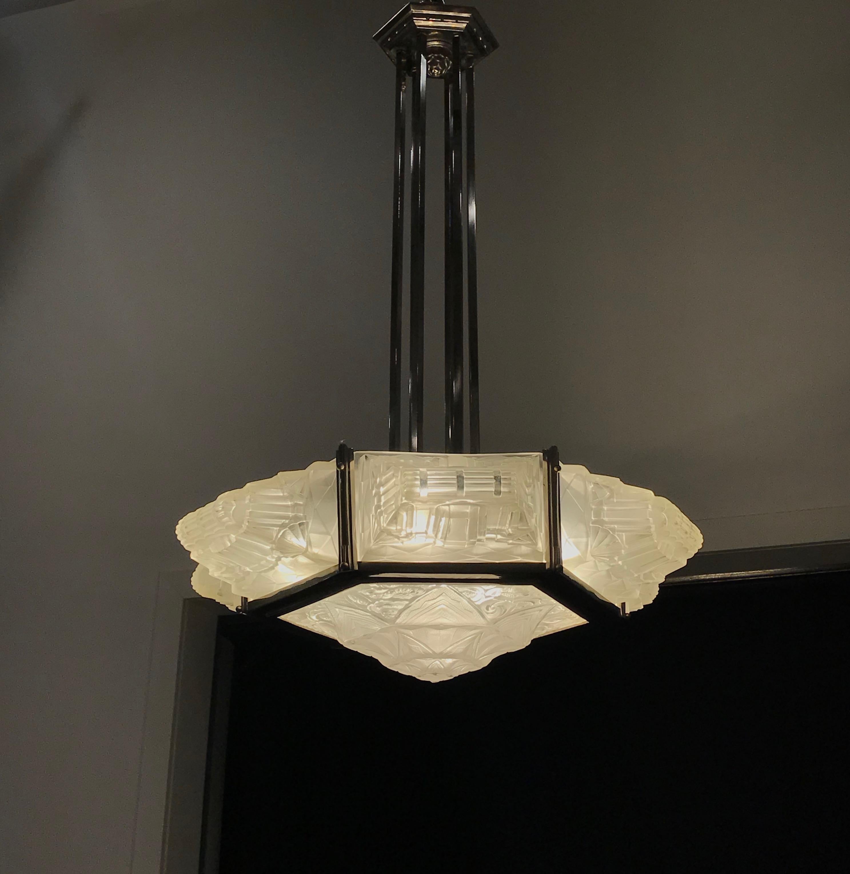 French Art Deco Pendant Chandelier by Hanots For Sale 10