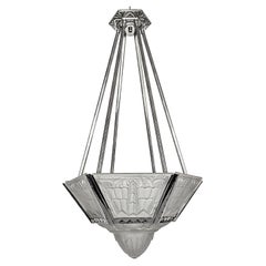 French Art Deco Pendant Chandelier Signed by Hanots