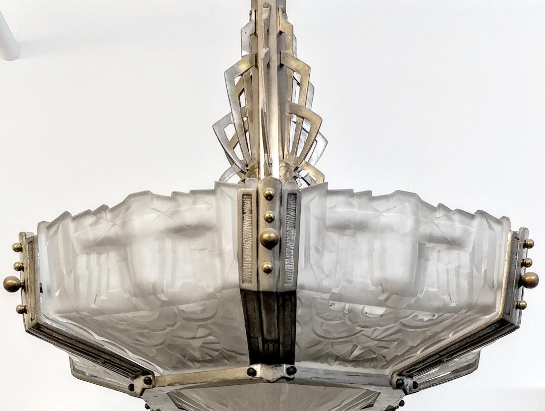 French Art Deco Pendant Chandelier by Hanots In Good Condition In Long Island City, NY