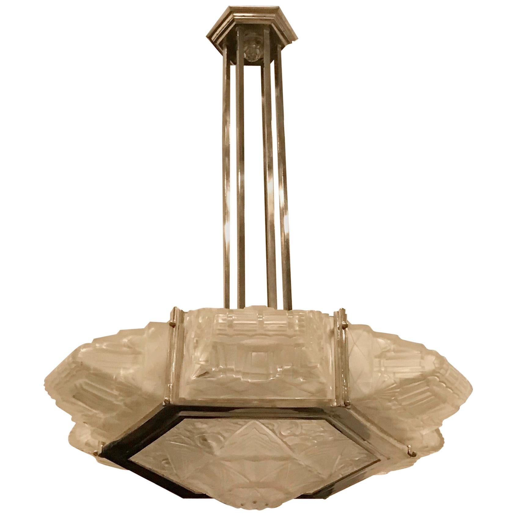 Lampadario a sospensione Art Deco francese di Hanots