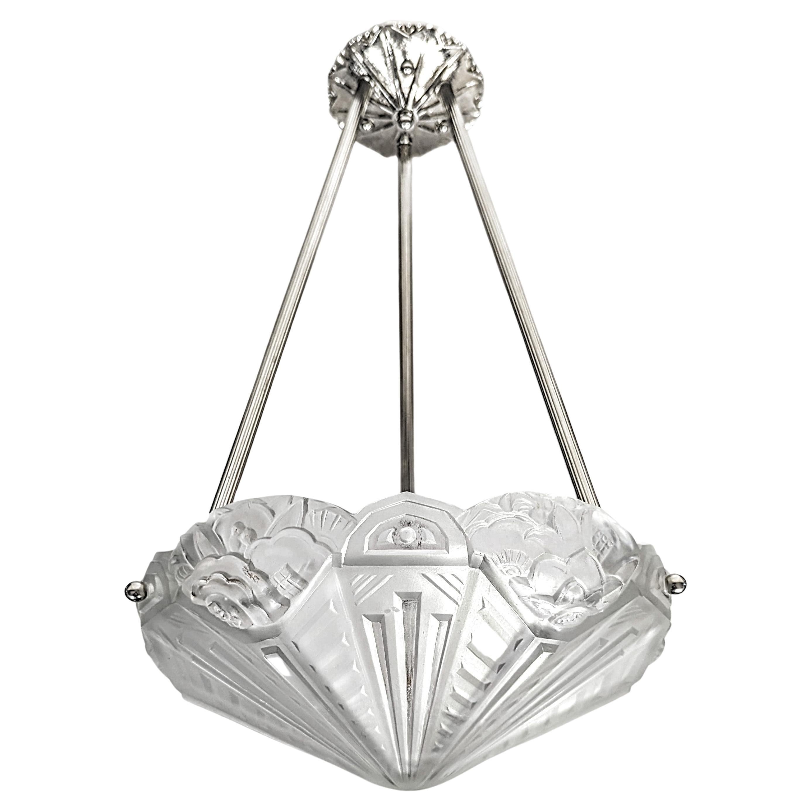 French Art Deco Pendant Chandelier by Hanots For Sale