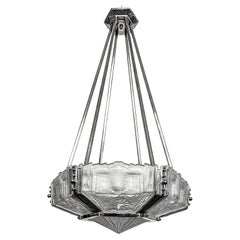 French Art Deco Pendant Chandelier by Hugue