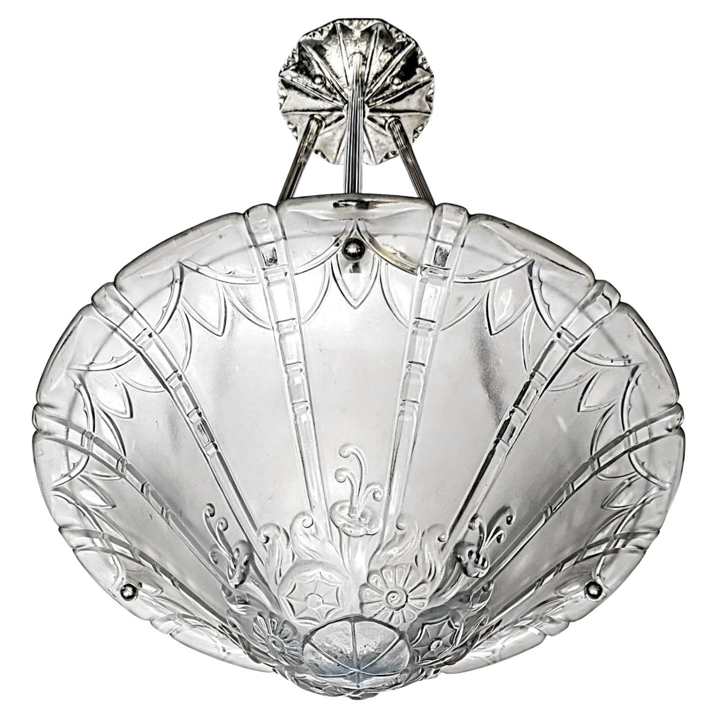 A French Art Deco pendant chandelier Signed 