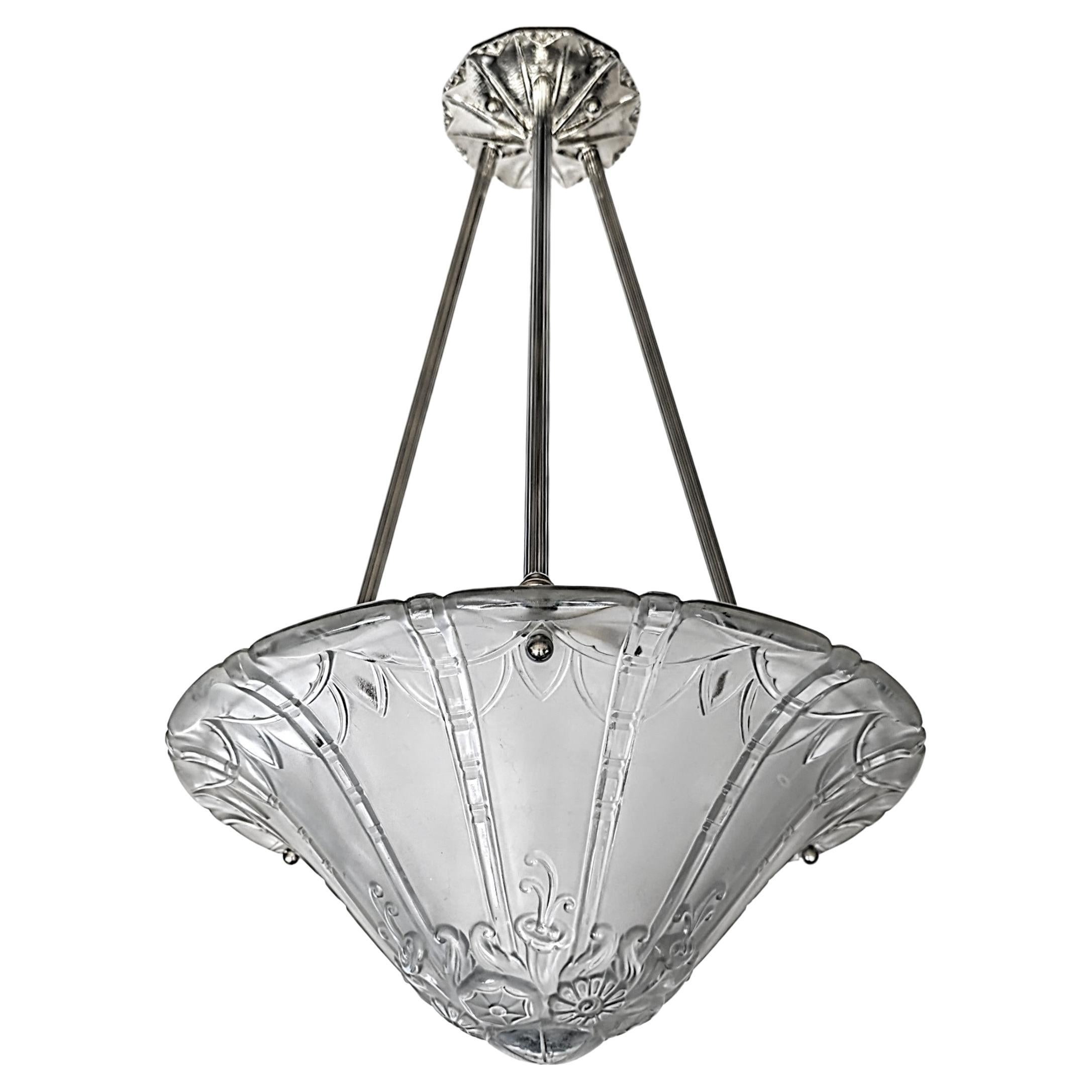 French Art Deco Pendant Chandelier by Lorrain Nancy (two available) For Sale