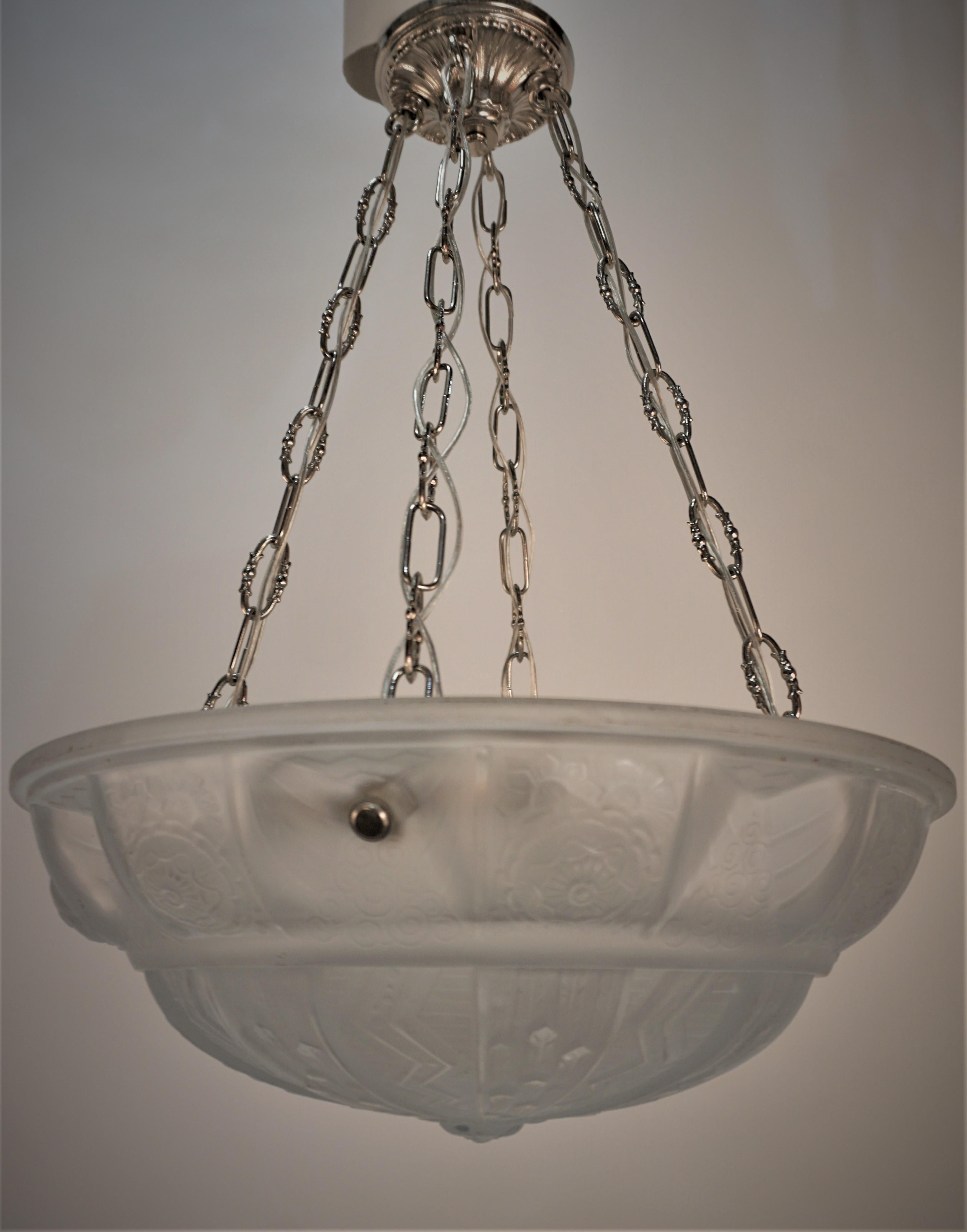 French Art Deco Pendant Chandelier by Muller Freres '2 Available' 6