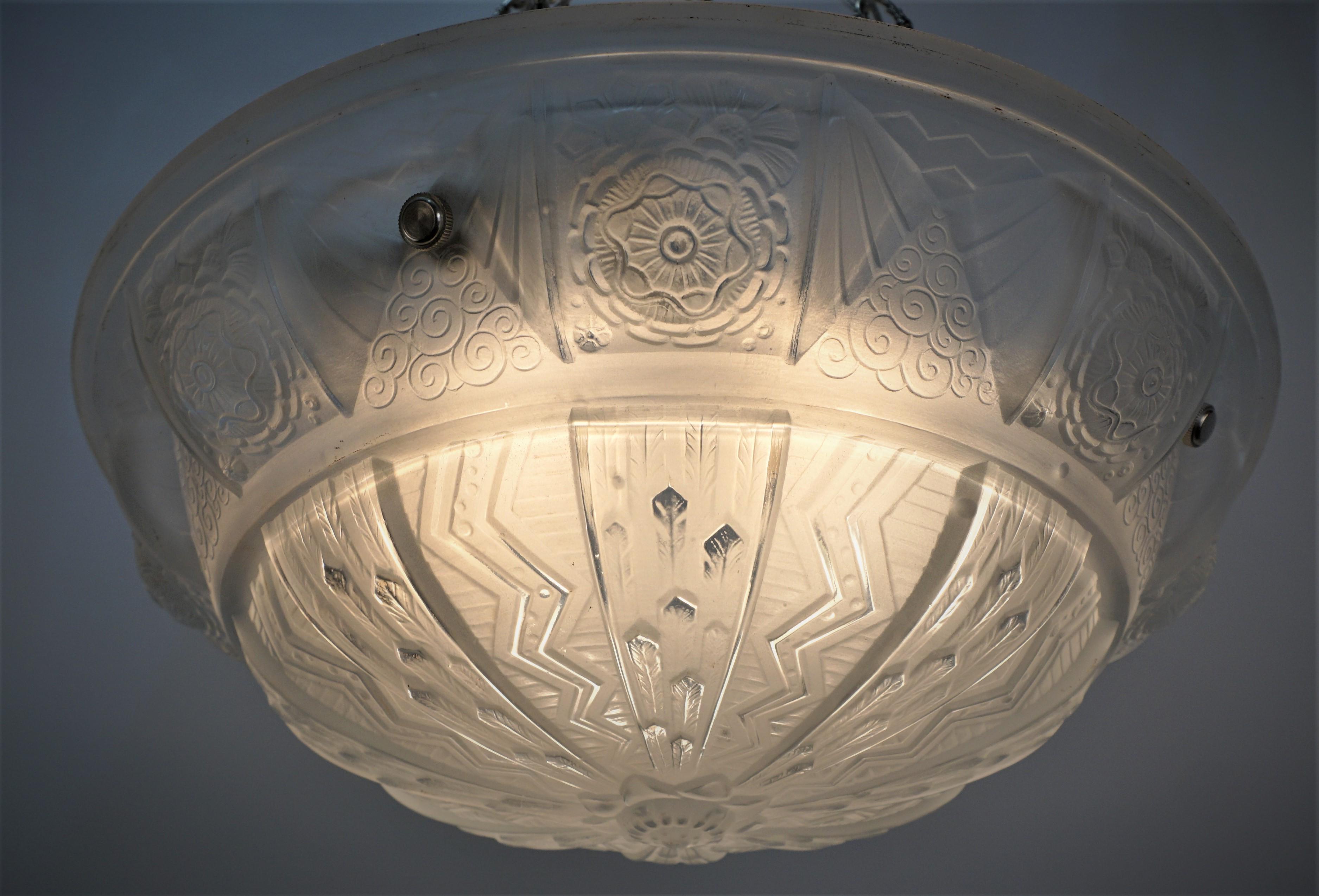 Early 20th Century French Art Deco Pendant Chandelier by Muller Freres '2 Available'