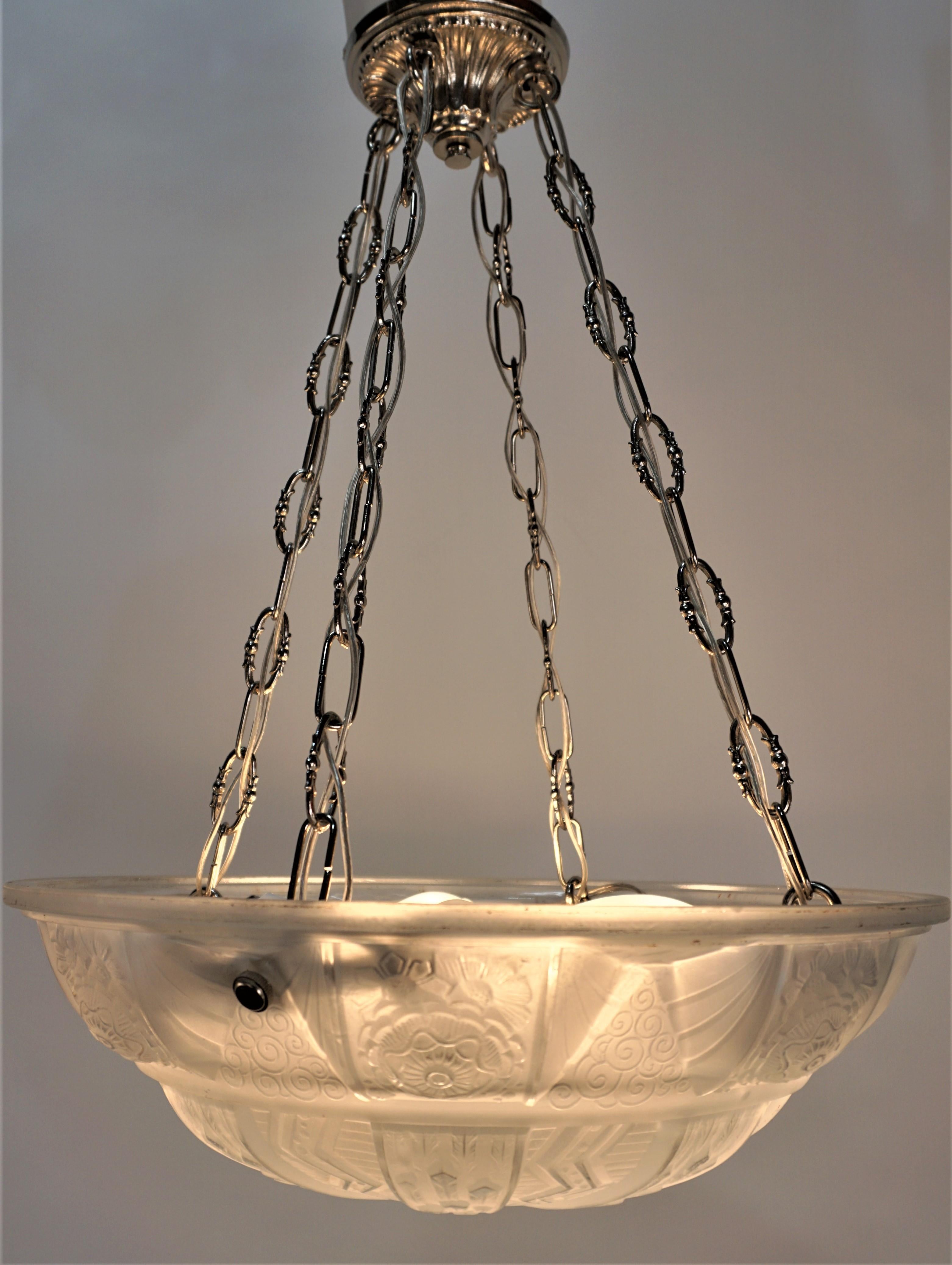 Glass French Art Deco Pendant Chandelier by Muller Freres '2 Available'