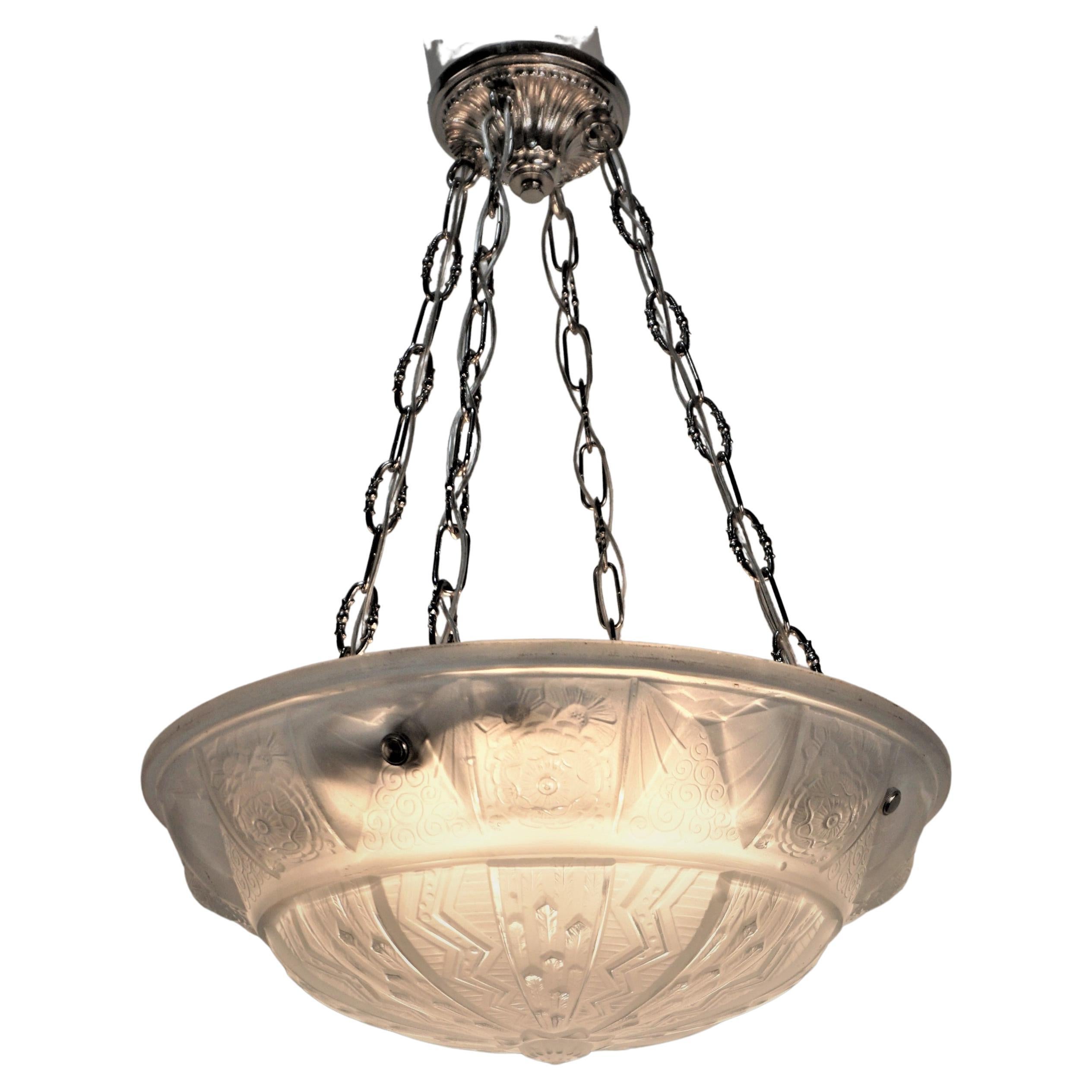 French Art Deco Pendant Chandelier by Muller Freres '2 Available'