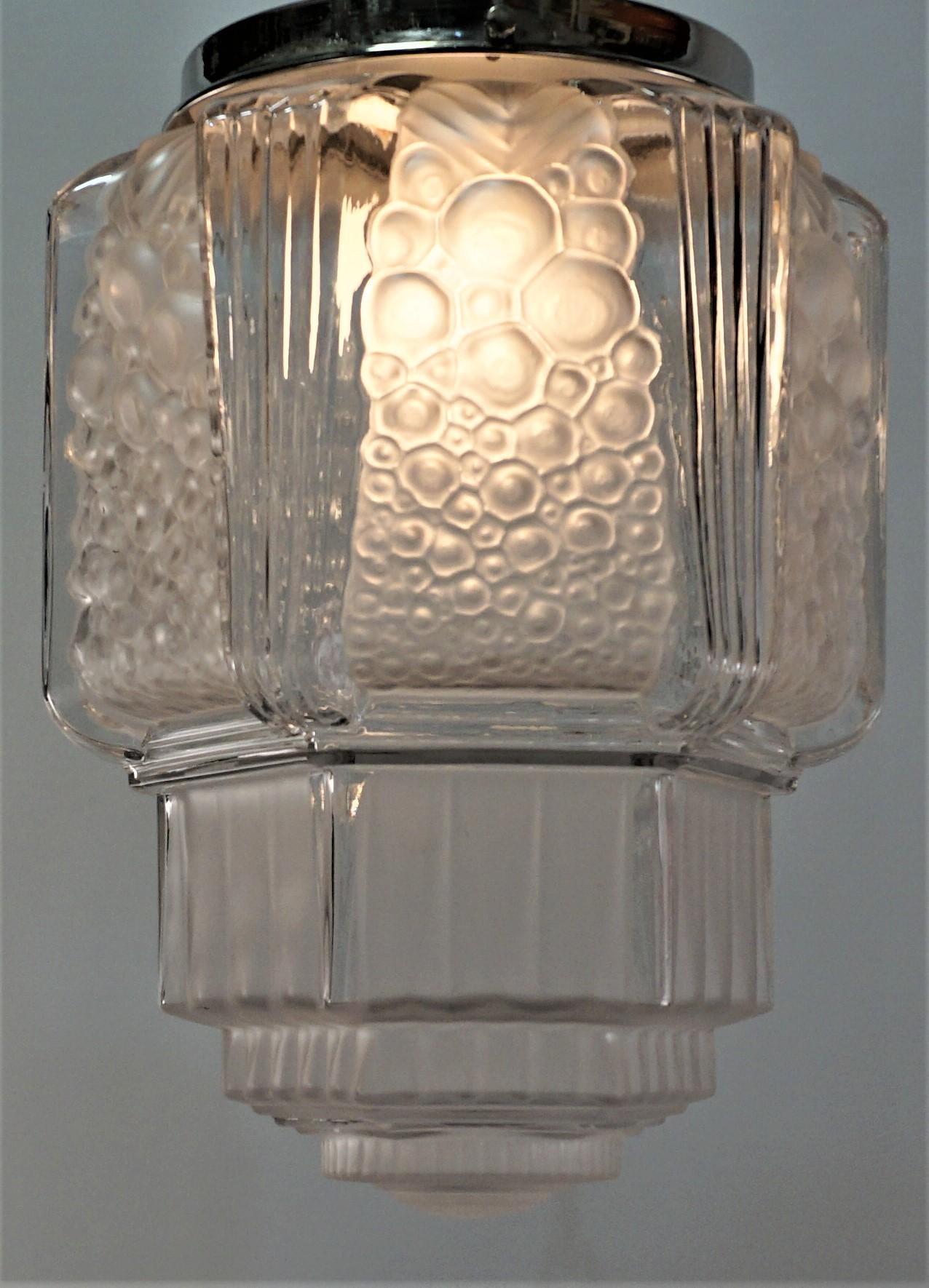 French Art Deco Pendant Chandelier by Muller Freres In Good Condition In Fairfax, VA