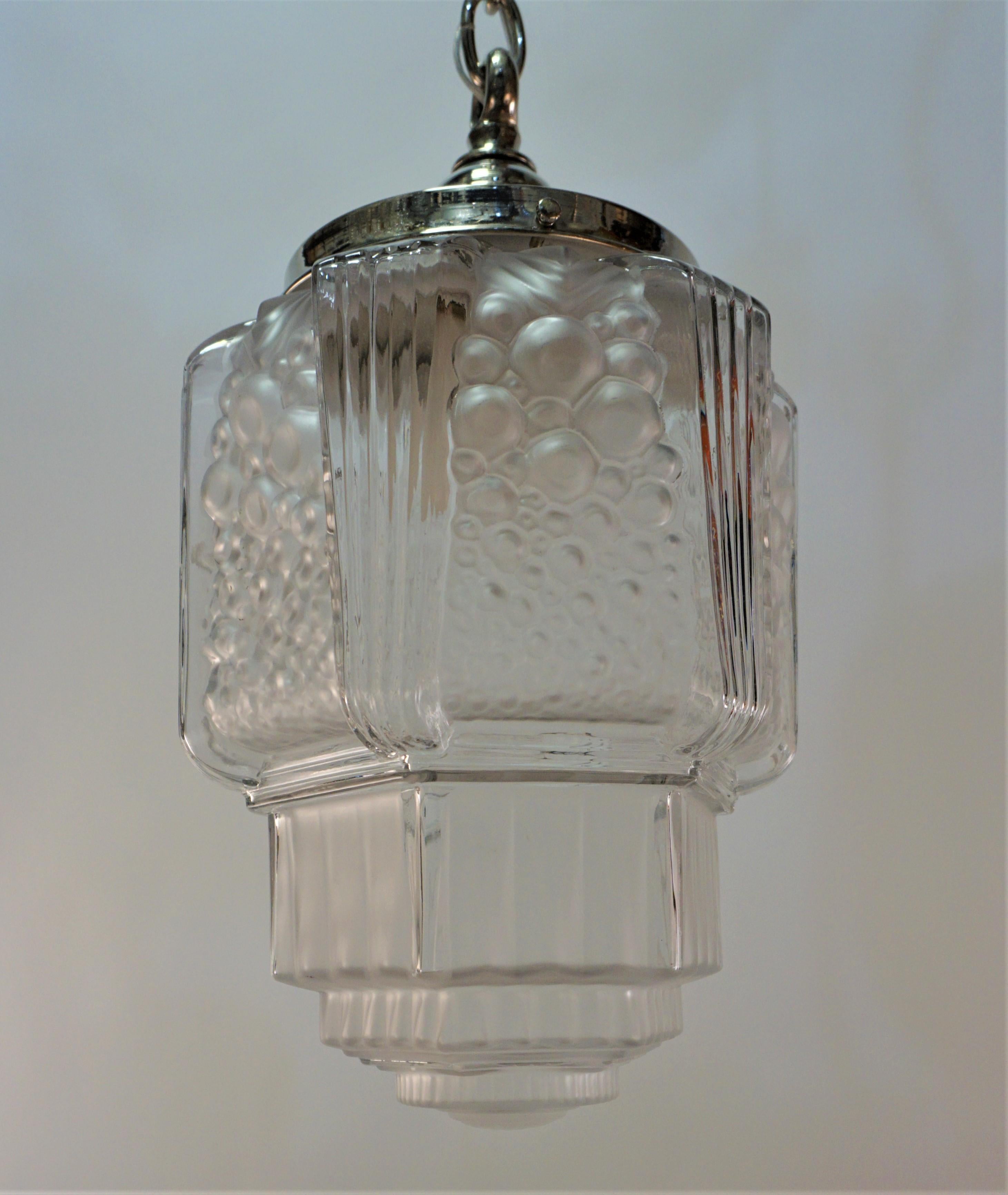 French Art Deco Pendant Chandelier by Muller Freres 1
