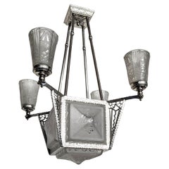 Retro French Art Deco Pendant Chandelier by Muller Freres 