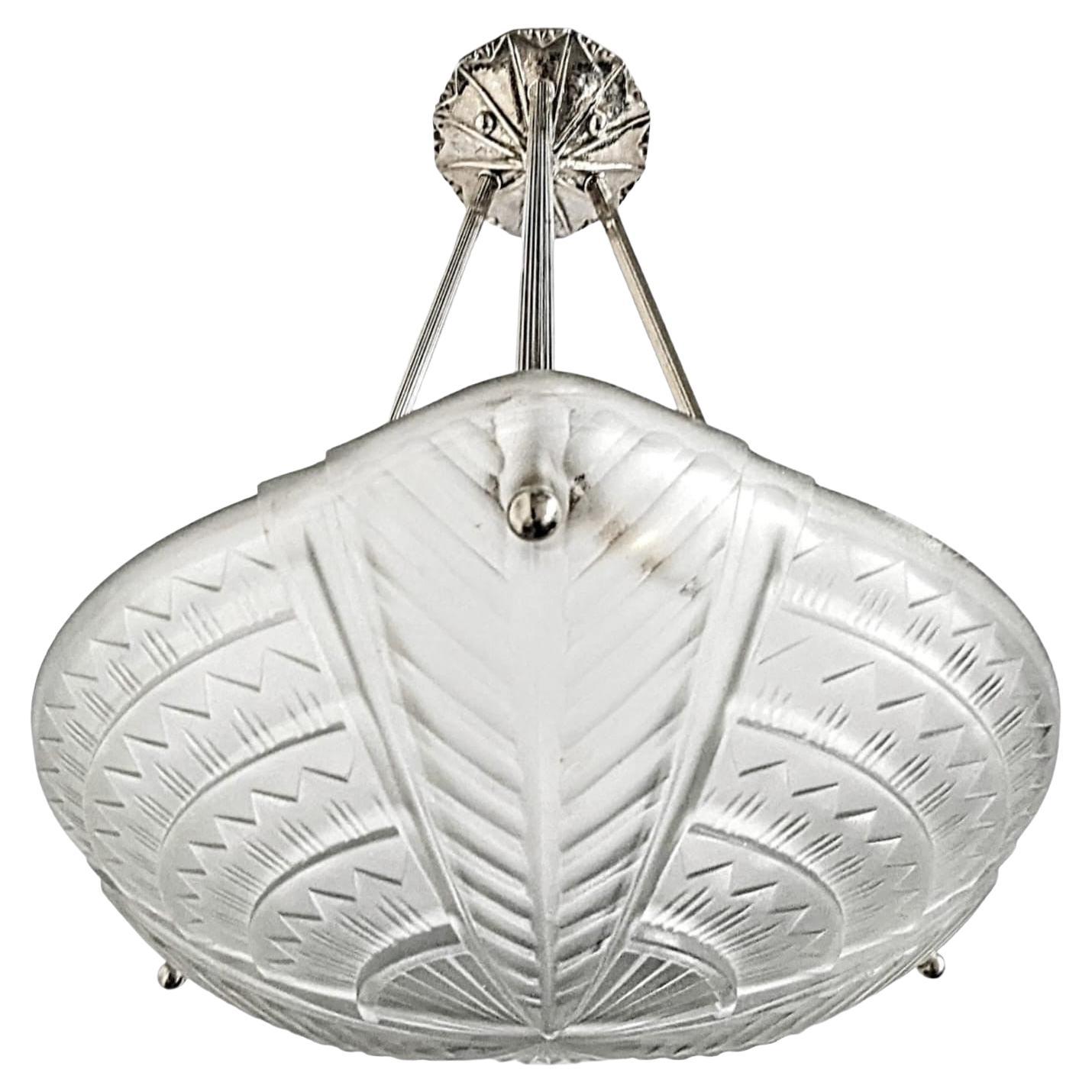 French Art Deco Pendant Chandelier by Noverdy For Sale