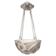 French Art Deco Pendant Chandelier by René Lalique Model Dahlias (pair avaiable)