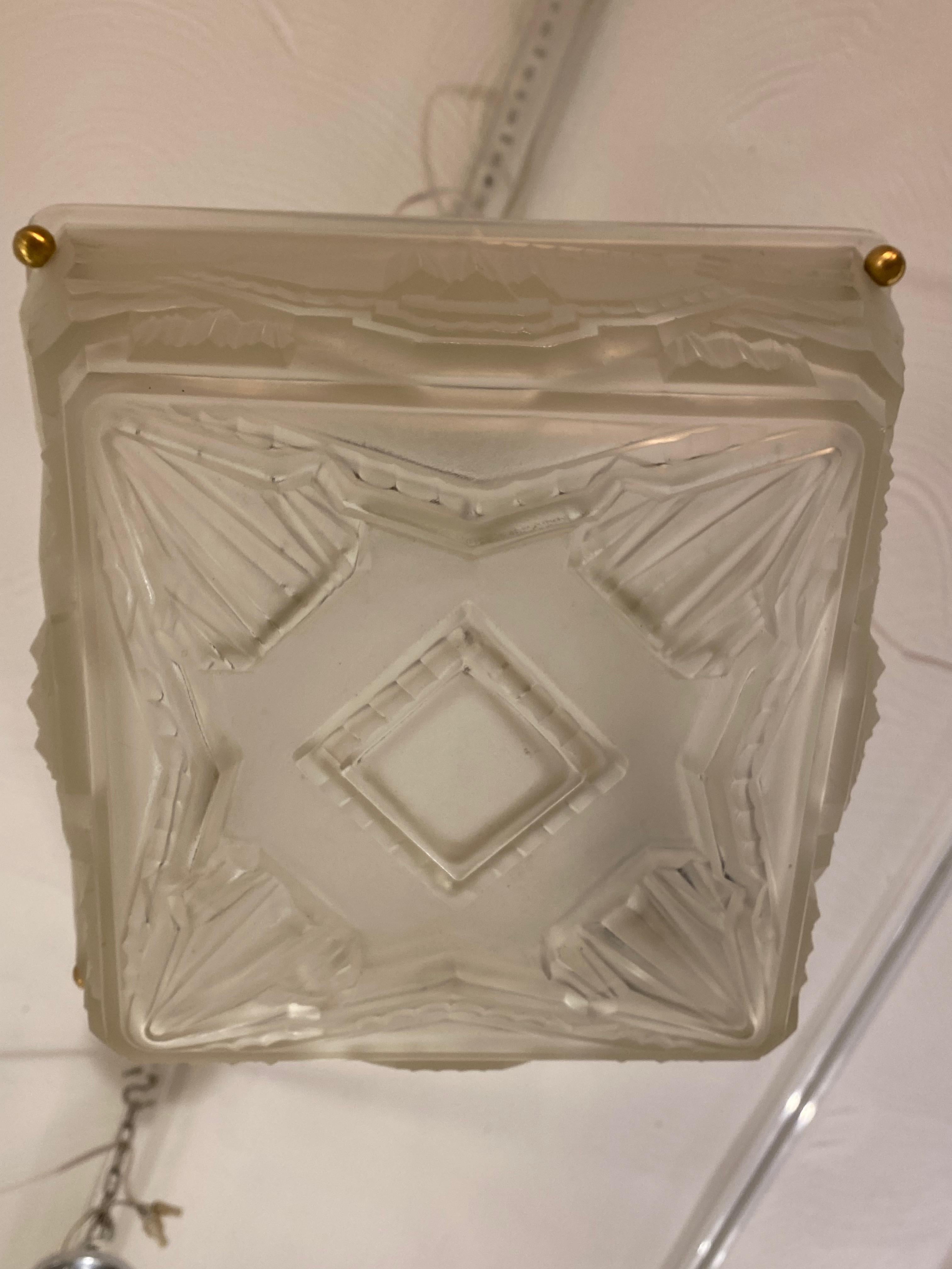 European French Art Deco Pendant Chandelier by Sabino For Sale