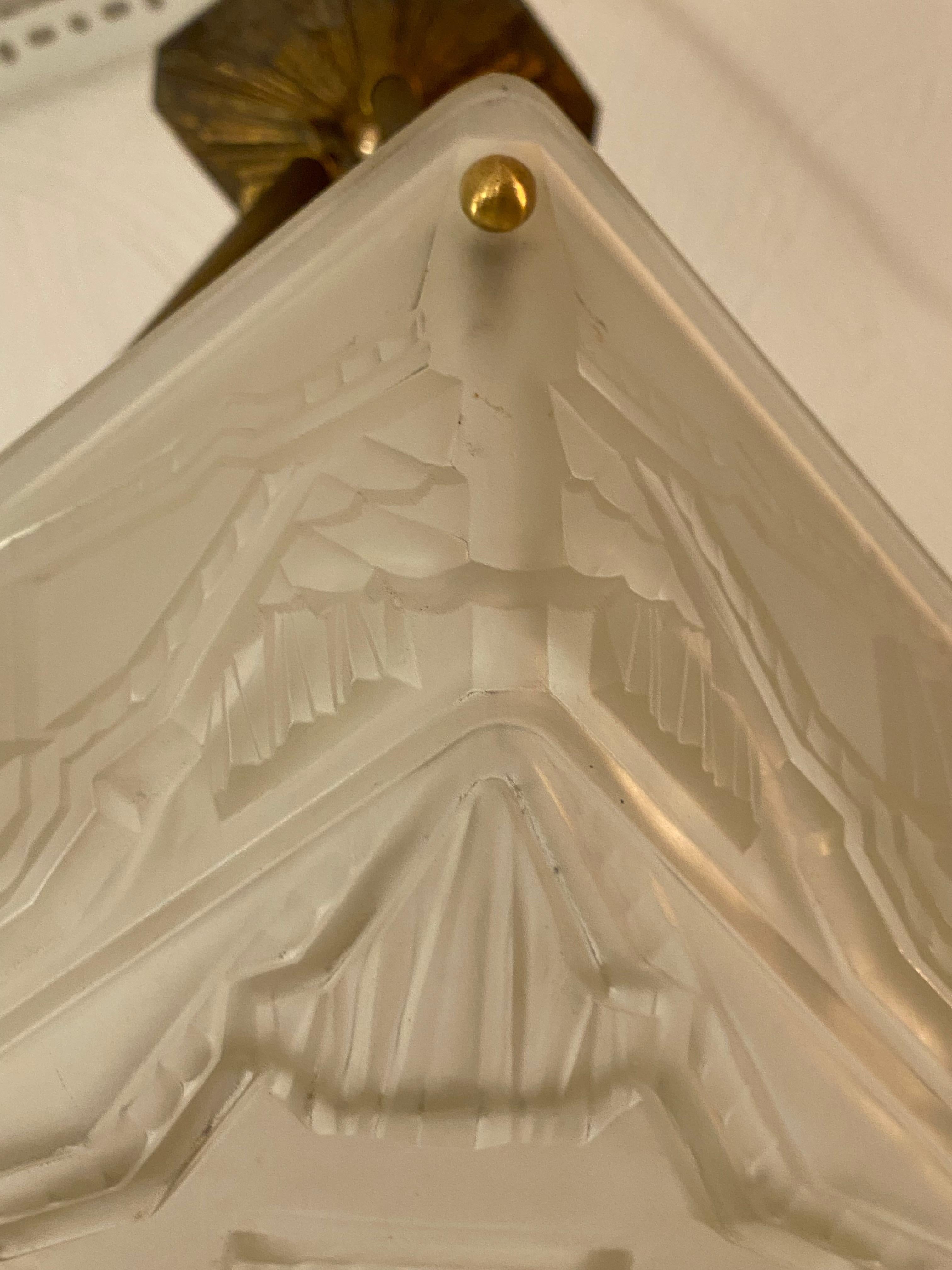 Early 20th Century French Art Deco Pendant Chandelier by Sabino For Sale