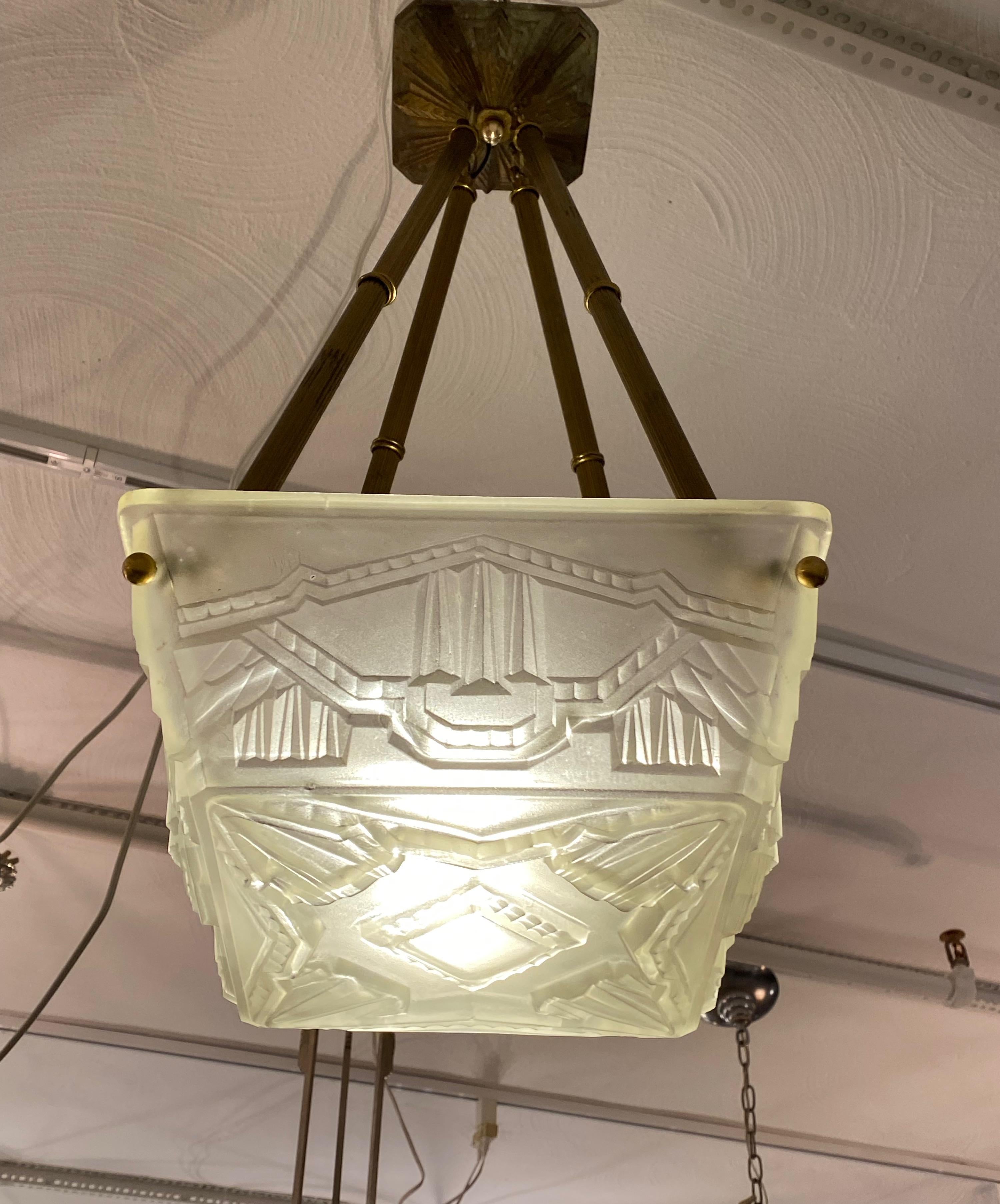 French Art Deco Pendant Chandelier by Sabino For Sale 1