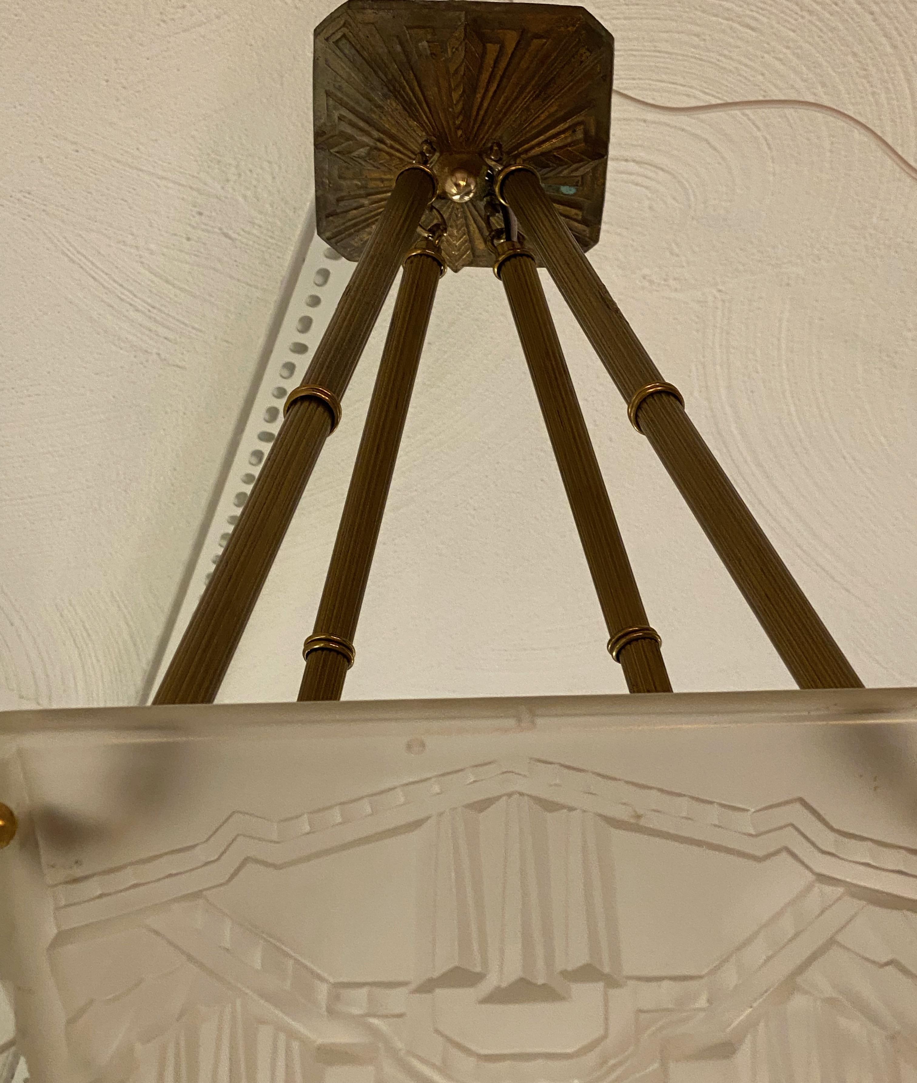 French Art Deco Pendant Chandelier by Sabino For Sale 2