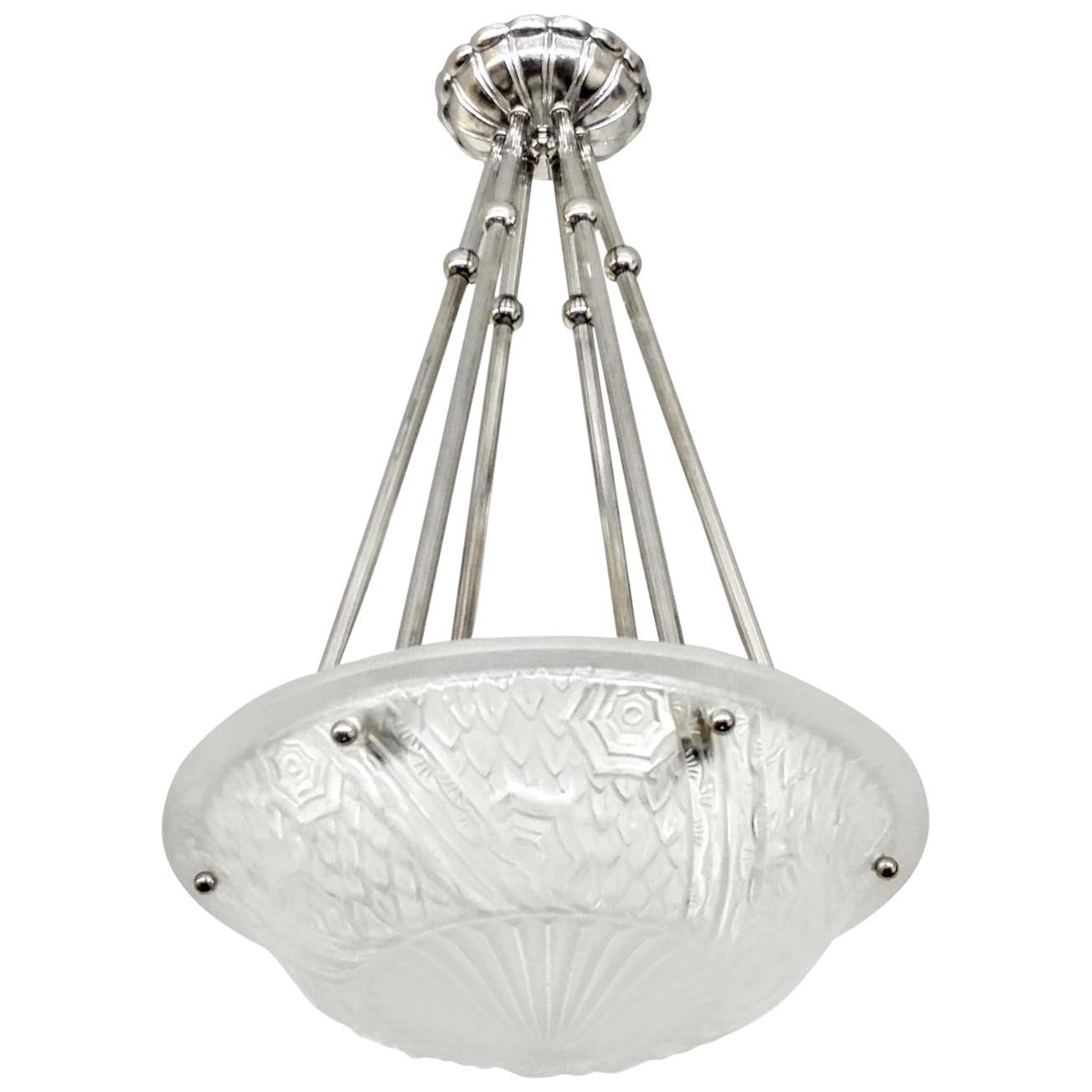 French Art Deco Pendant Chandelier by Schneider (2 available)