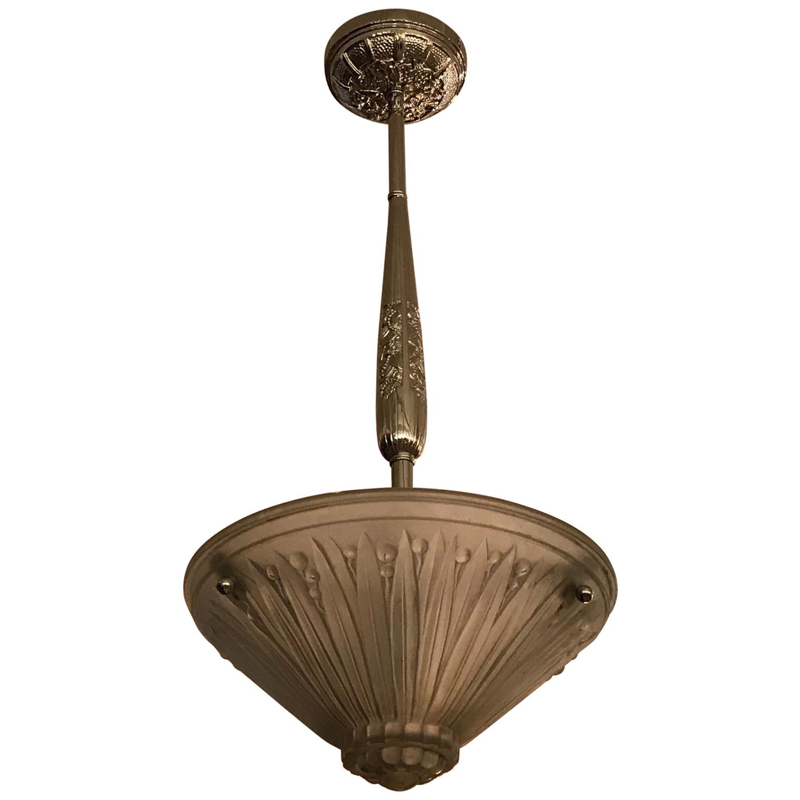 French Art Deco Pendant Chandelier by Verrerie Des Vosges