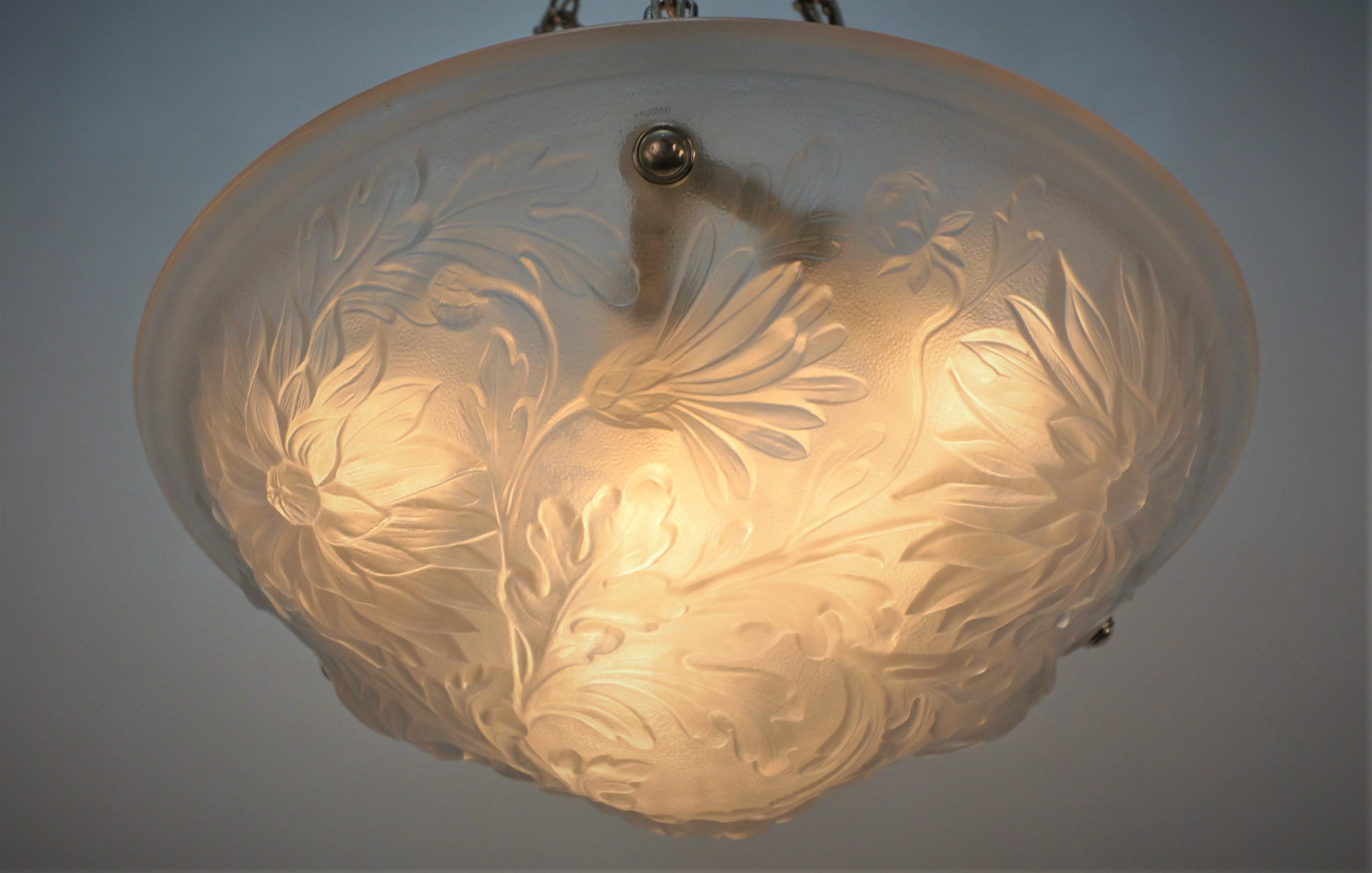 French Art Deco Pendant Chandelier In Good Condition In Fairfax, VA