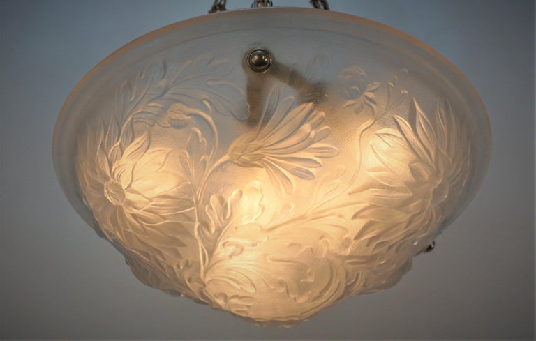 French Art Deco Pendant Chandelier  In Good Condition For Sale In Fairfax, VA