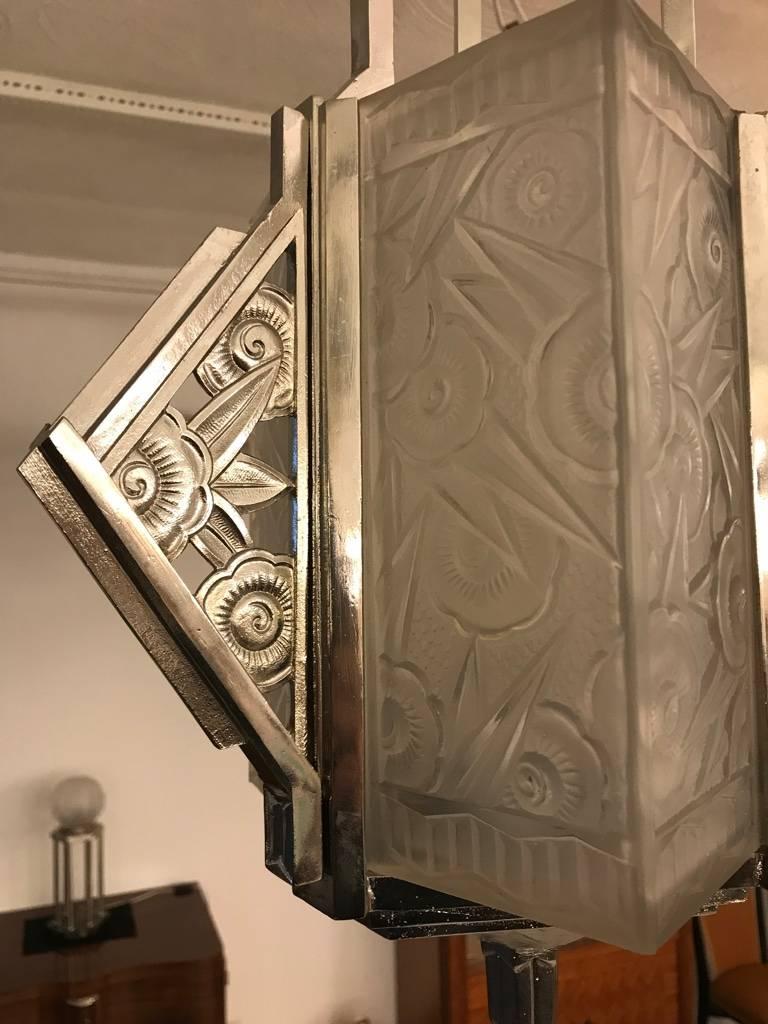 French Art Deco Pendant Chandelier For Sale 4