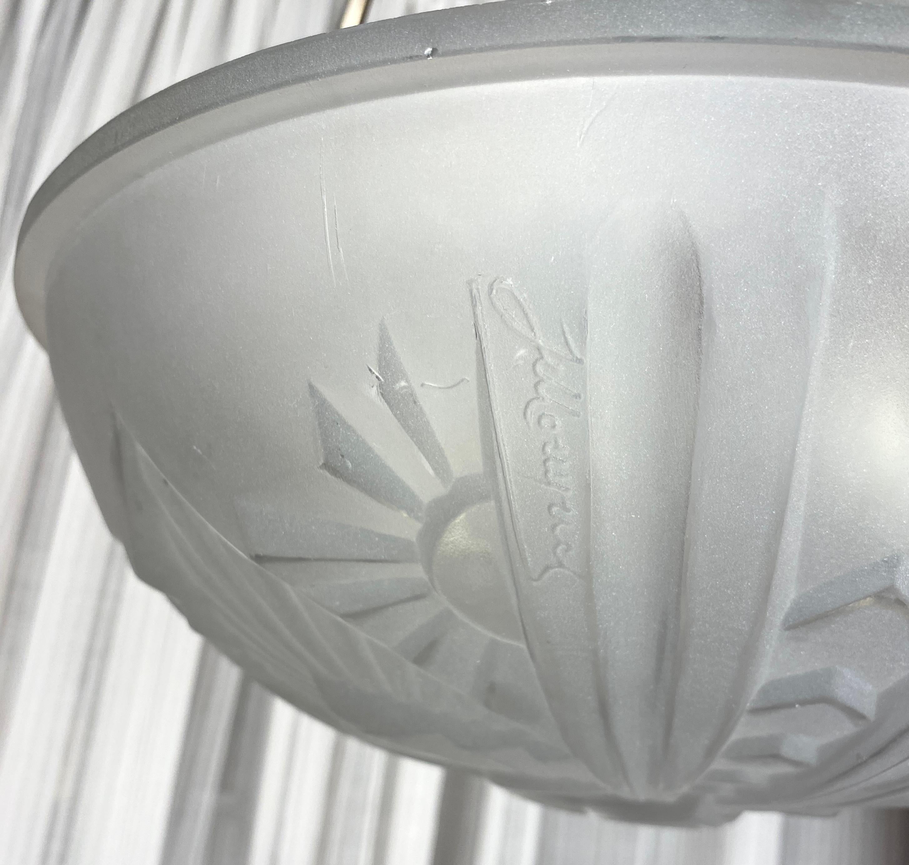 French Art Deco Pendant Chandelier in the manner of Degue For Sale 1